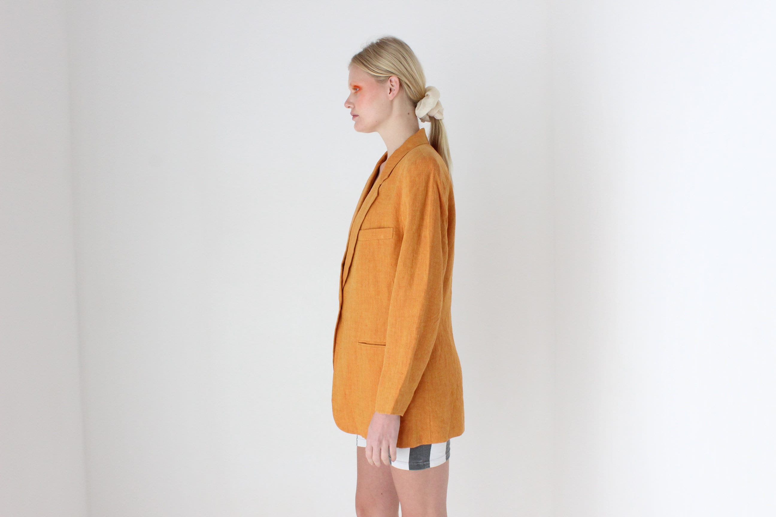90s {Pure Linen} Apricot Single Button Fitted Suit Blazer