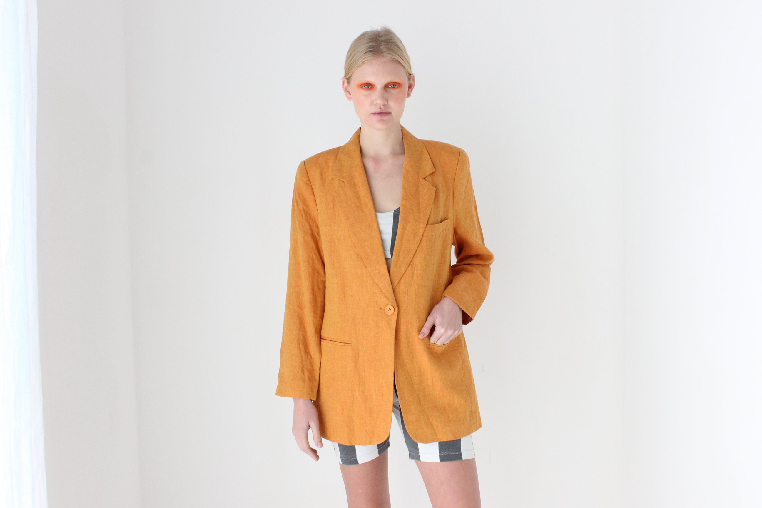 90s {Pure Linen} Apricot Single Button Fitted Suit Blazer