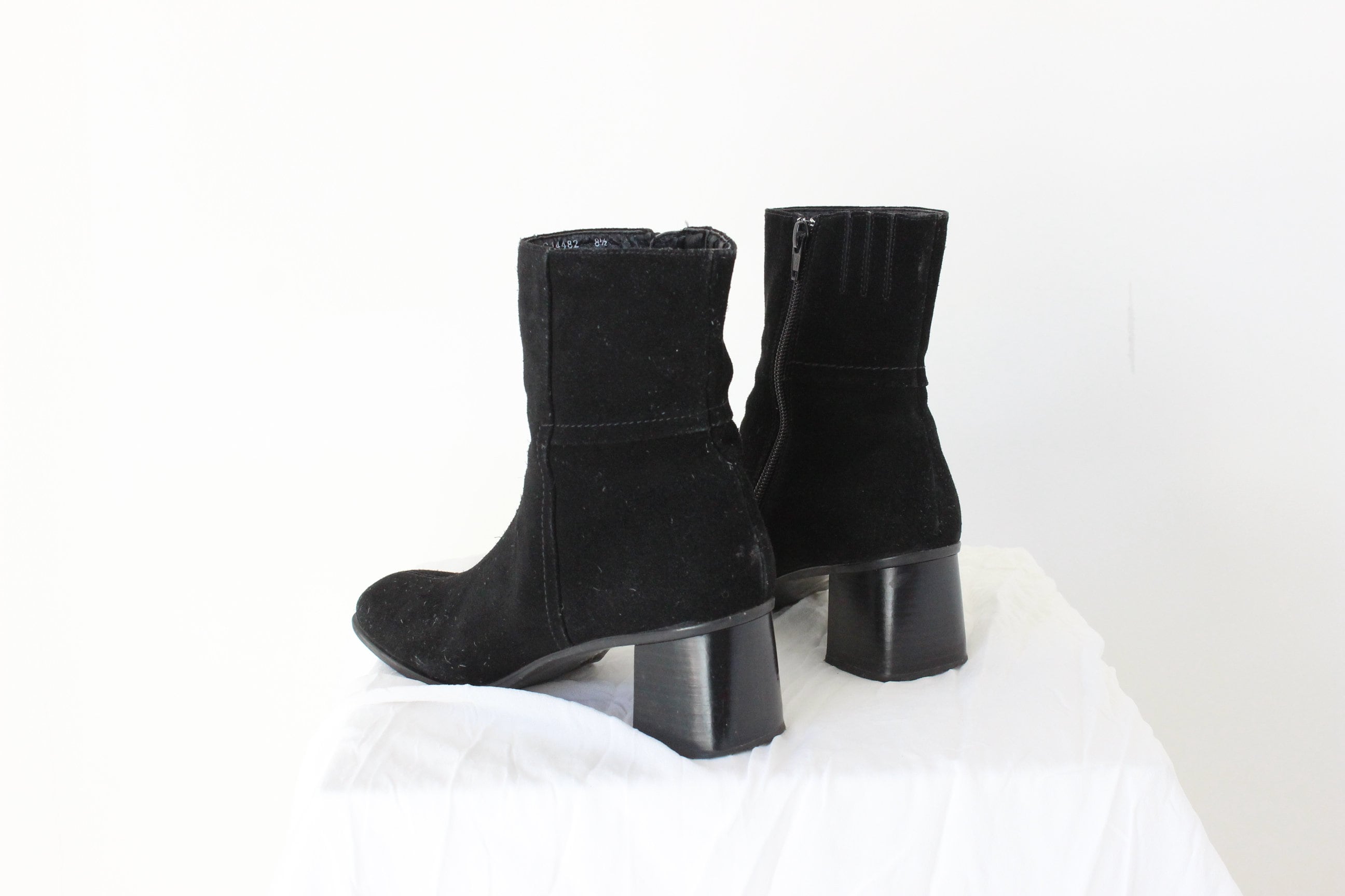 90s Suede Square Toe, Low Heel Ankle Boots - Euro 39.5