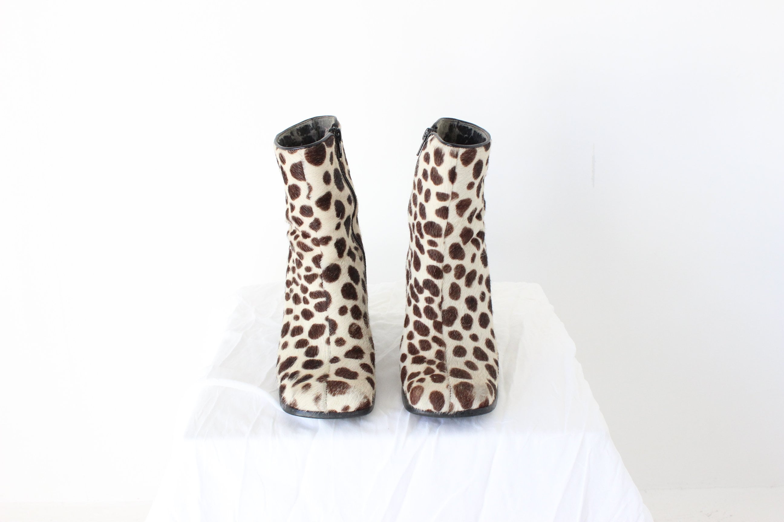 90s Pony Fur / Calfskin Polka Dot Animal Spot Boots - Euro 39