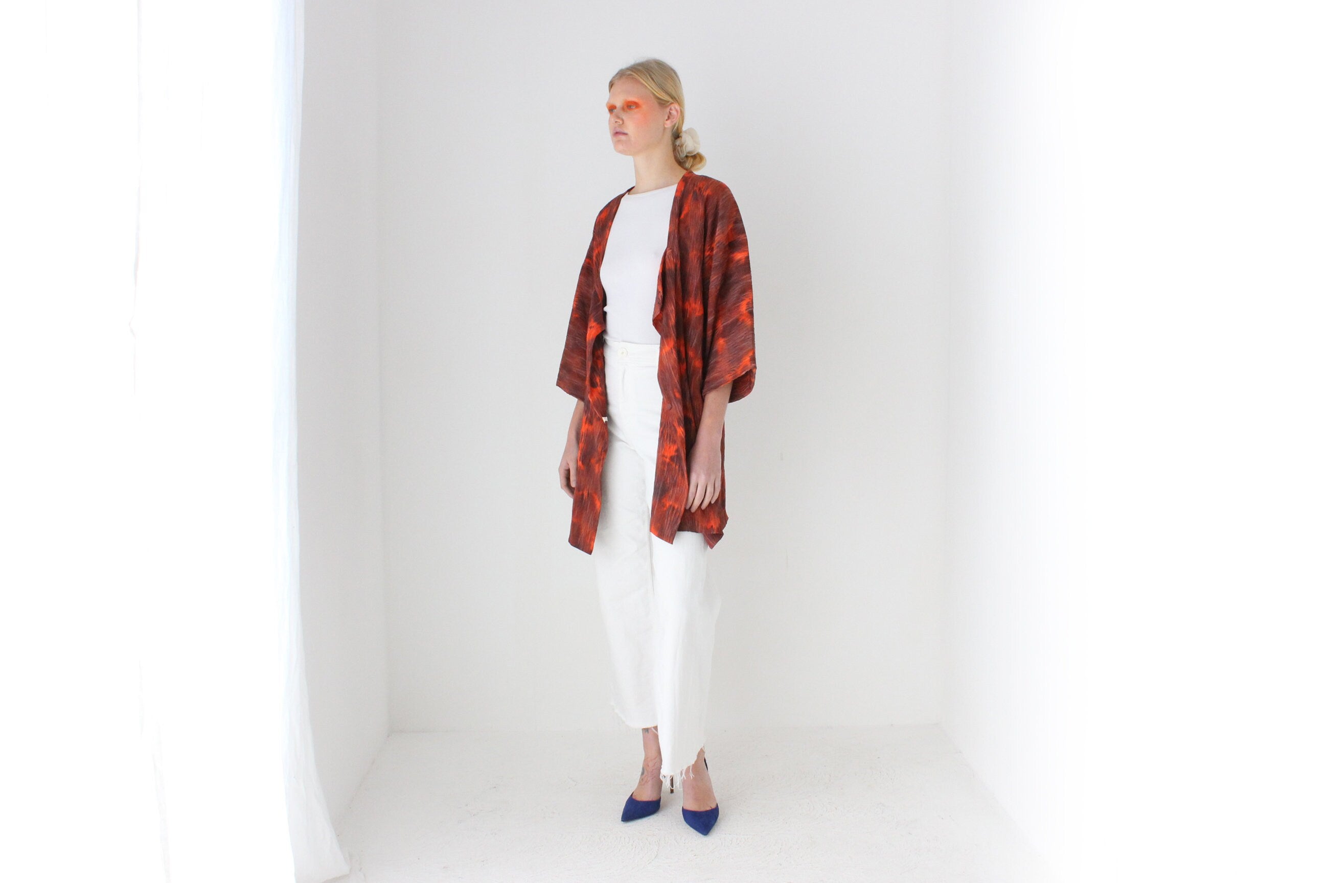 Traditional Japanese Textured Tie Dye Kimono