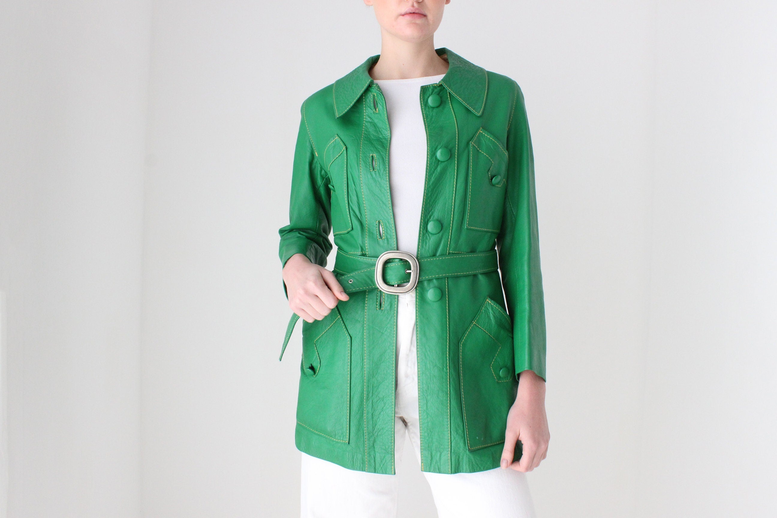 1970s Chinchinella's of London Tailored Green Leather Coat