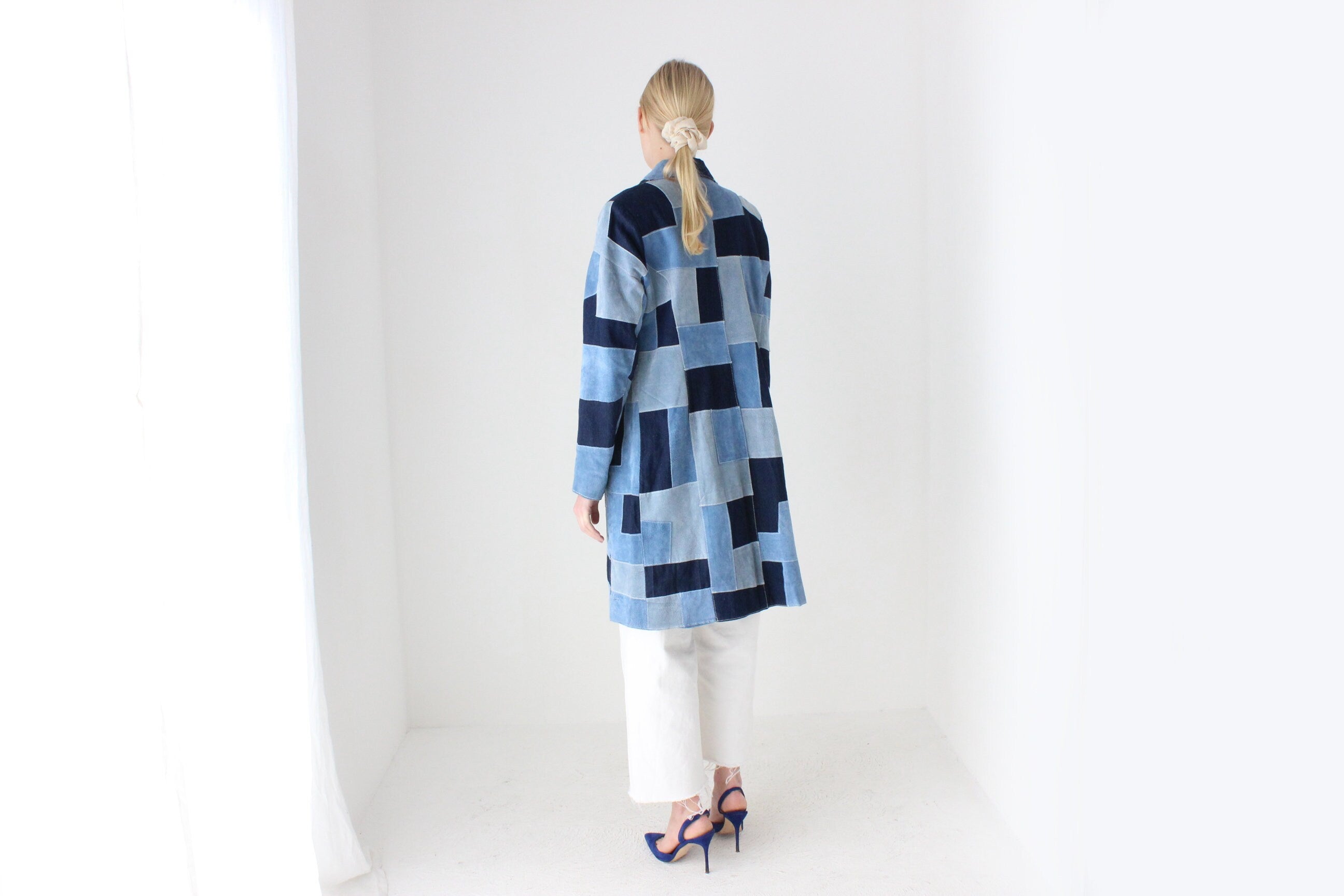 90s Does 70s Suede & Denim Patchwork Trench Coat