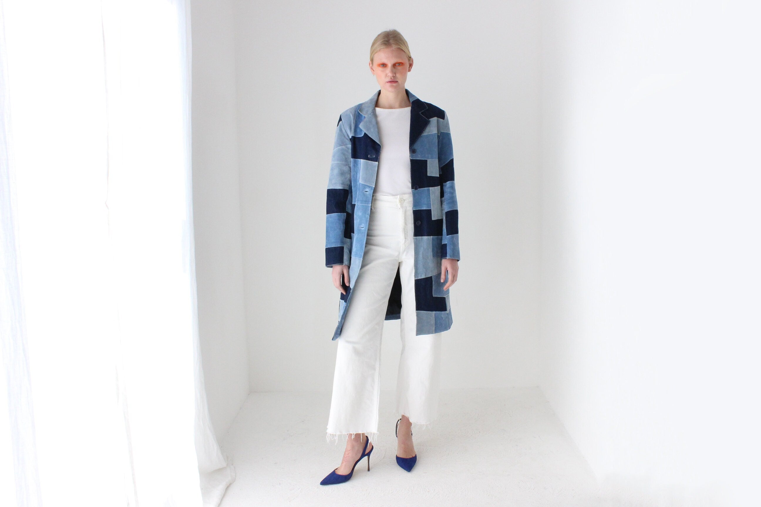 90s Does 70s Suede & Denim Patchwork Trench Coat