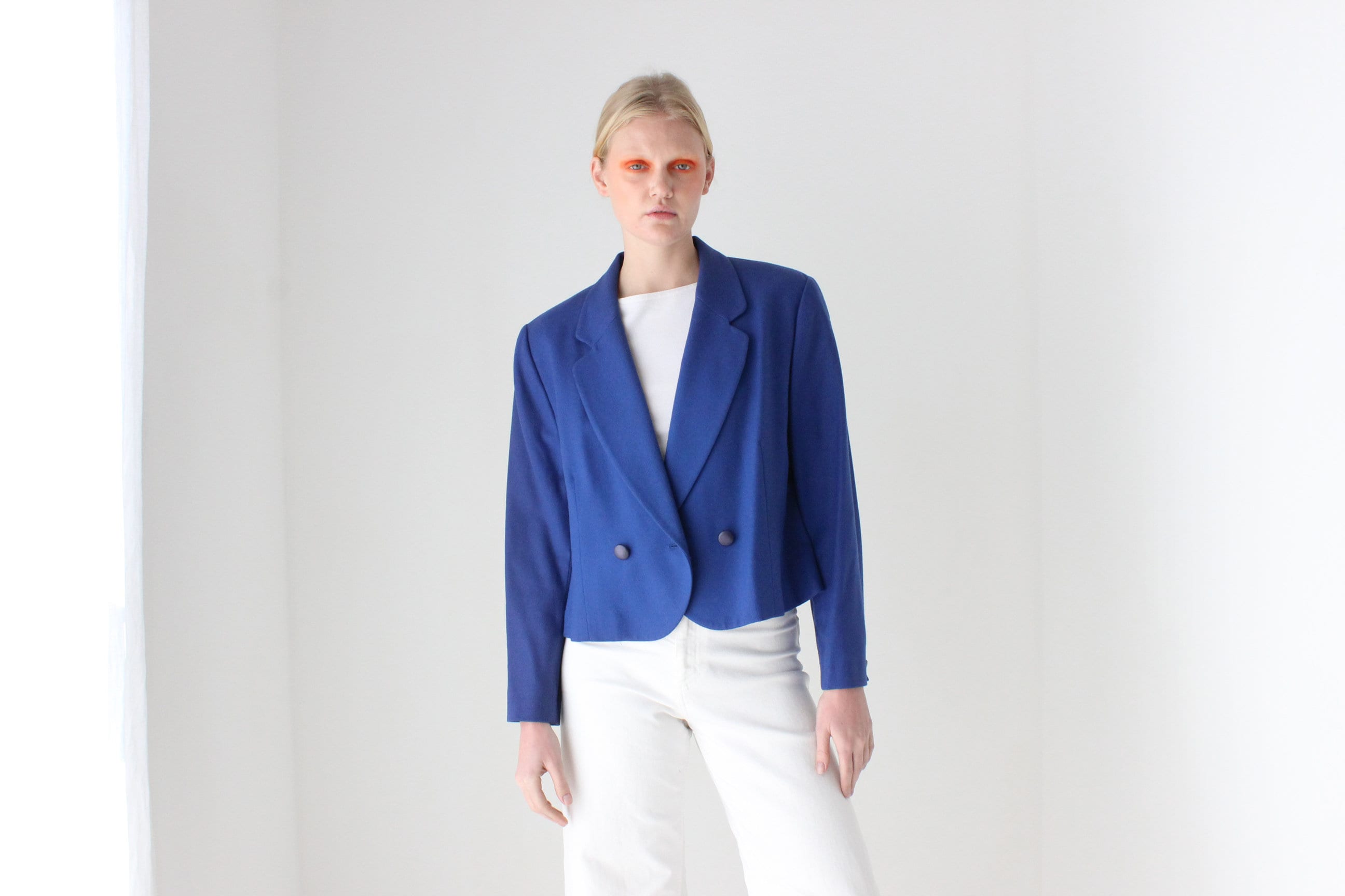 80s Pendelton USA Pure New Wool Cobalt Cropped Blazer Jacket