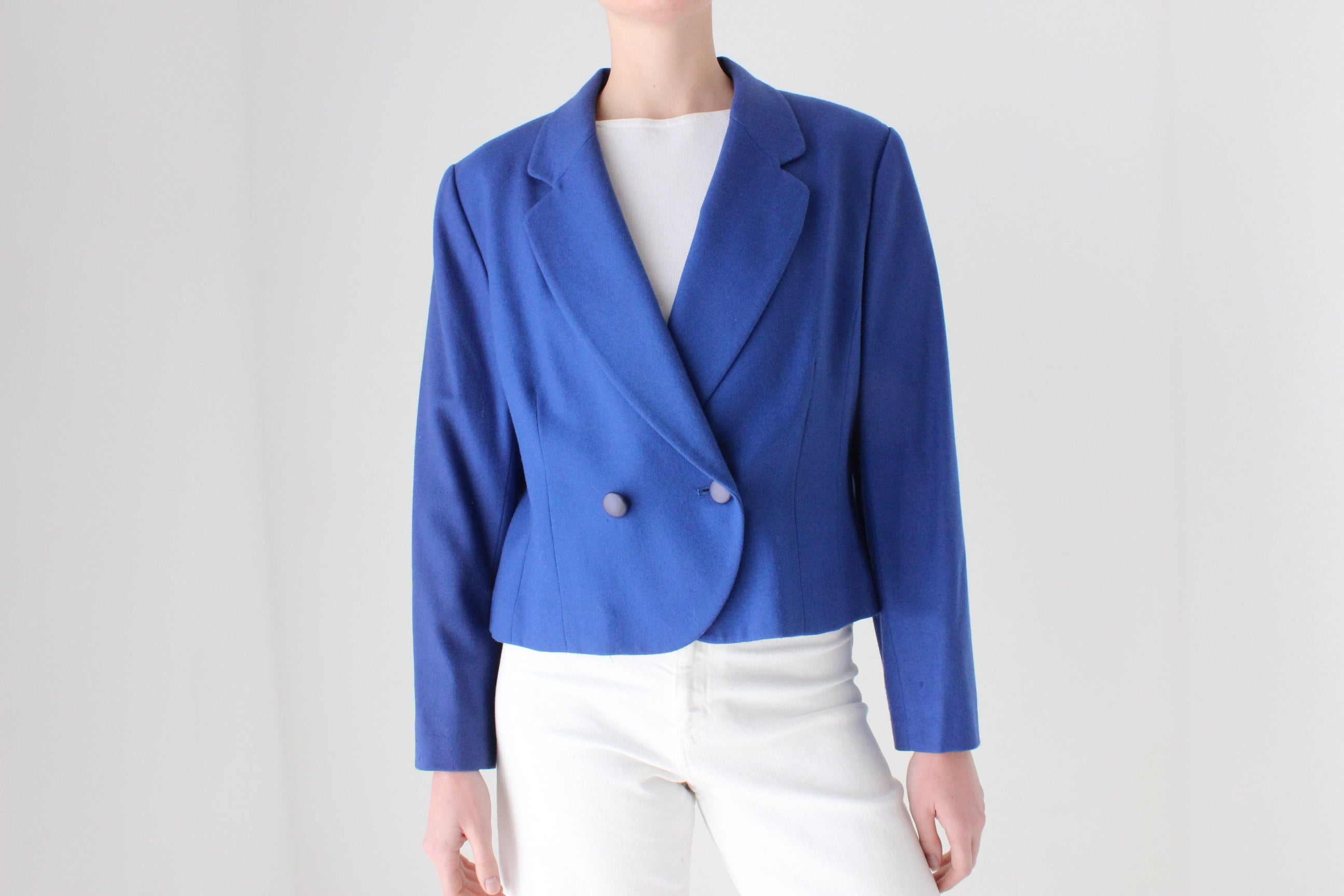 80s Pendelton USA Pure New Wool Cobalt Cropped Blazer Jacket