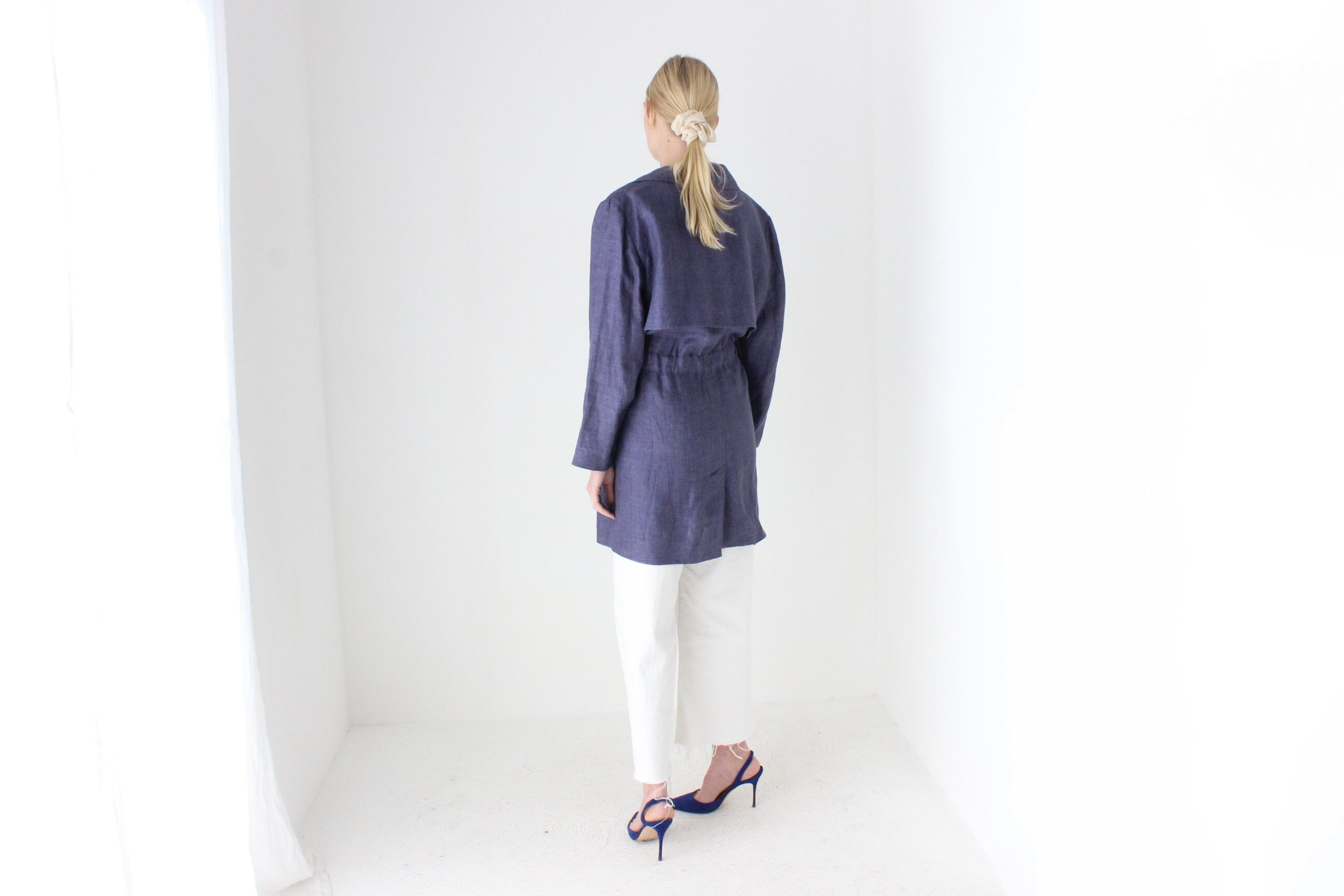 2000s Pure Linen Relaxed Slouchy Belted Trench