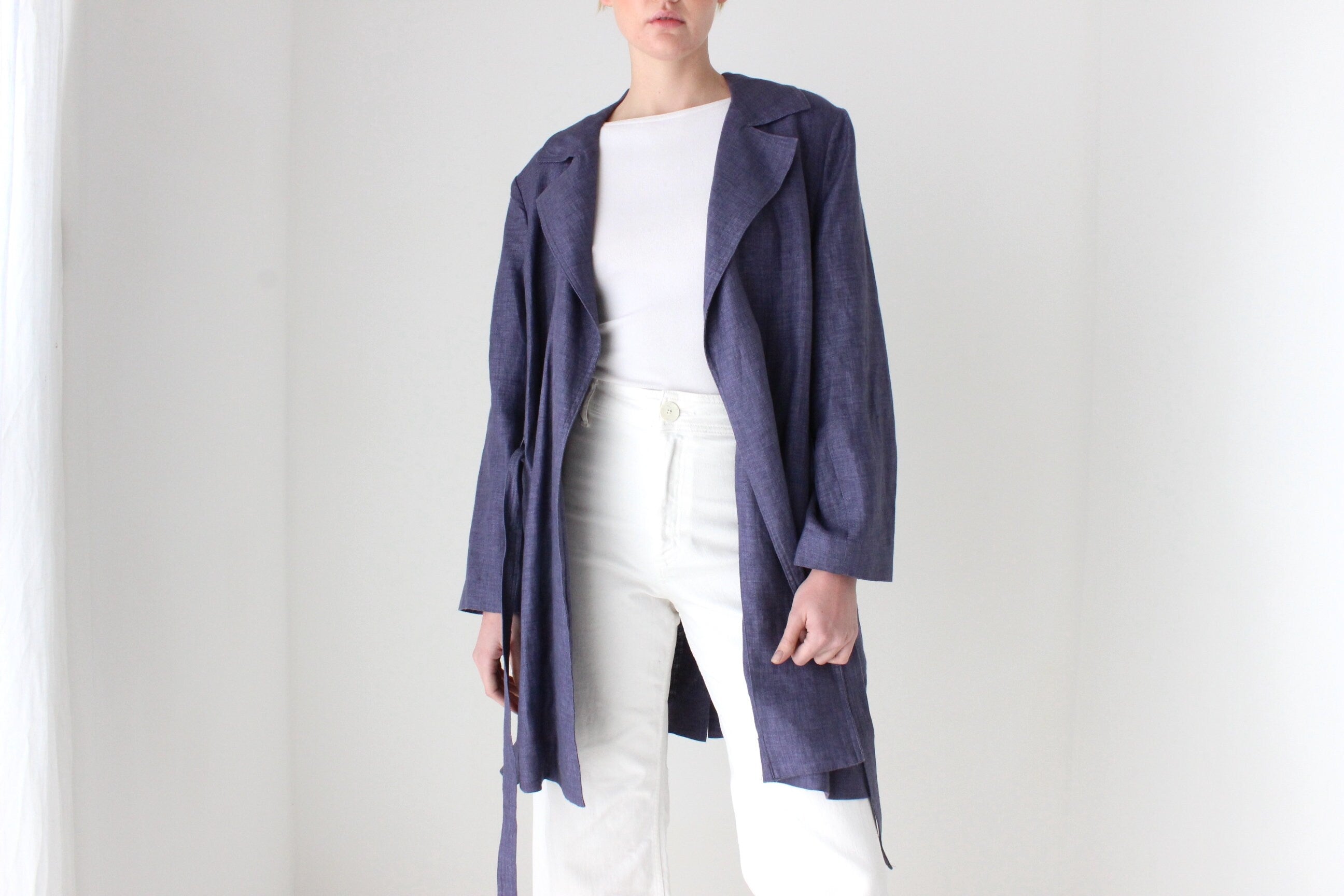 2000s Pure Linen Relaxed Slouchy Belted Trench