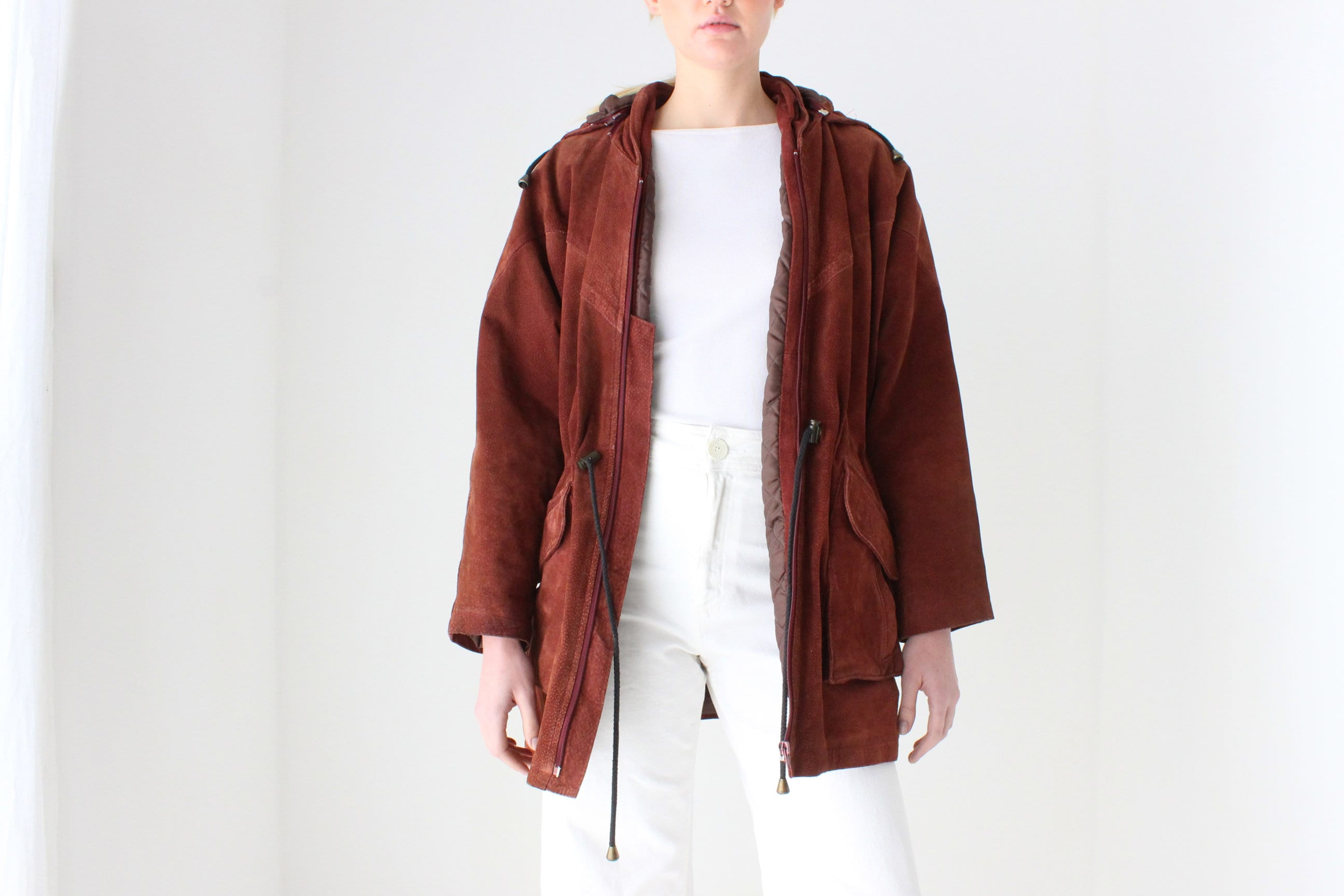 90s Burgundy Suede Hooded Slouchy Anorak