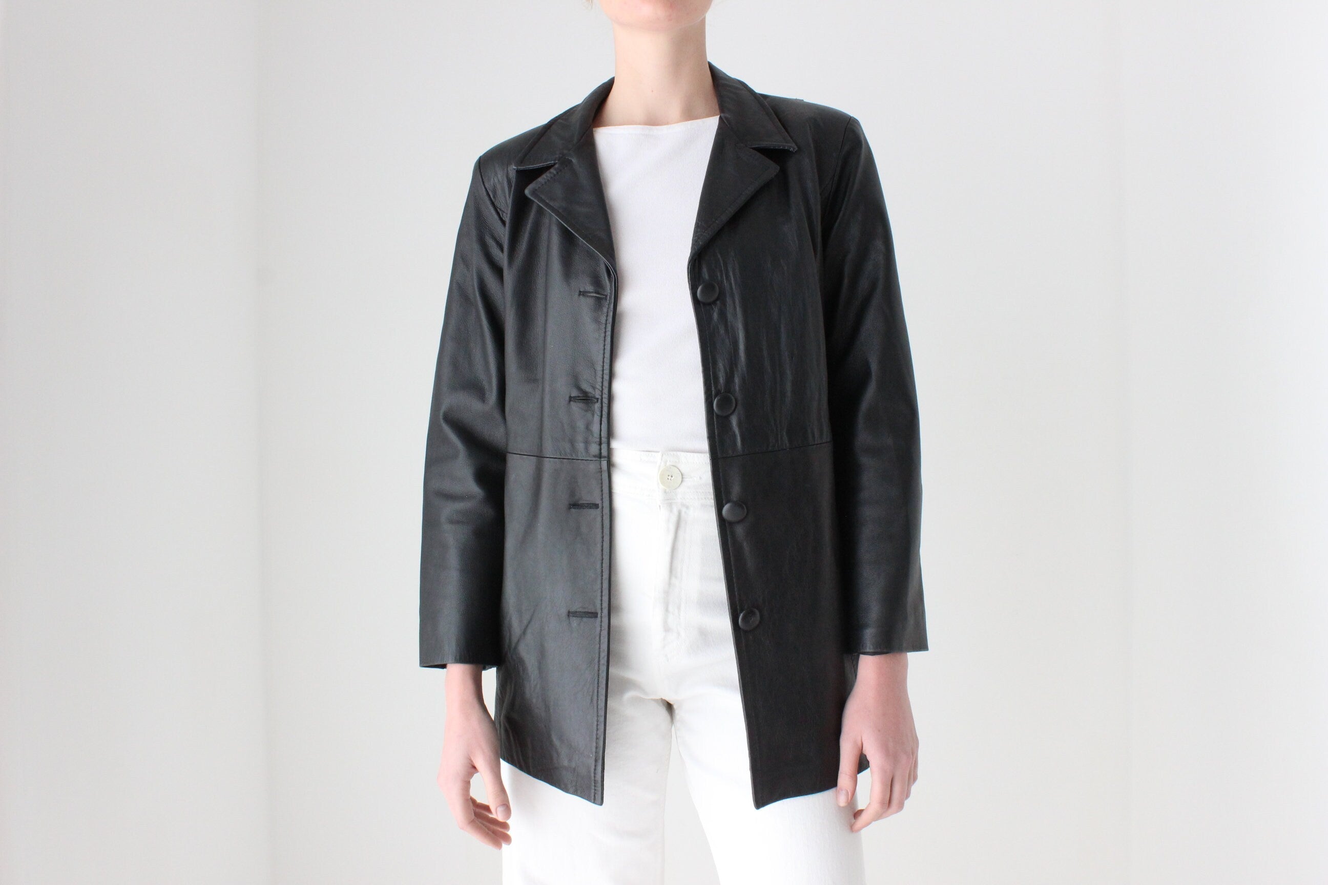 90s Australian Leather Classic Minimal Button Up Jacket
