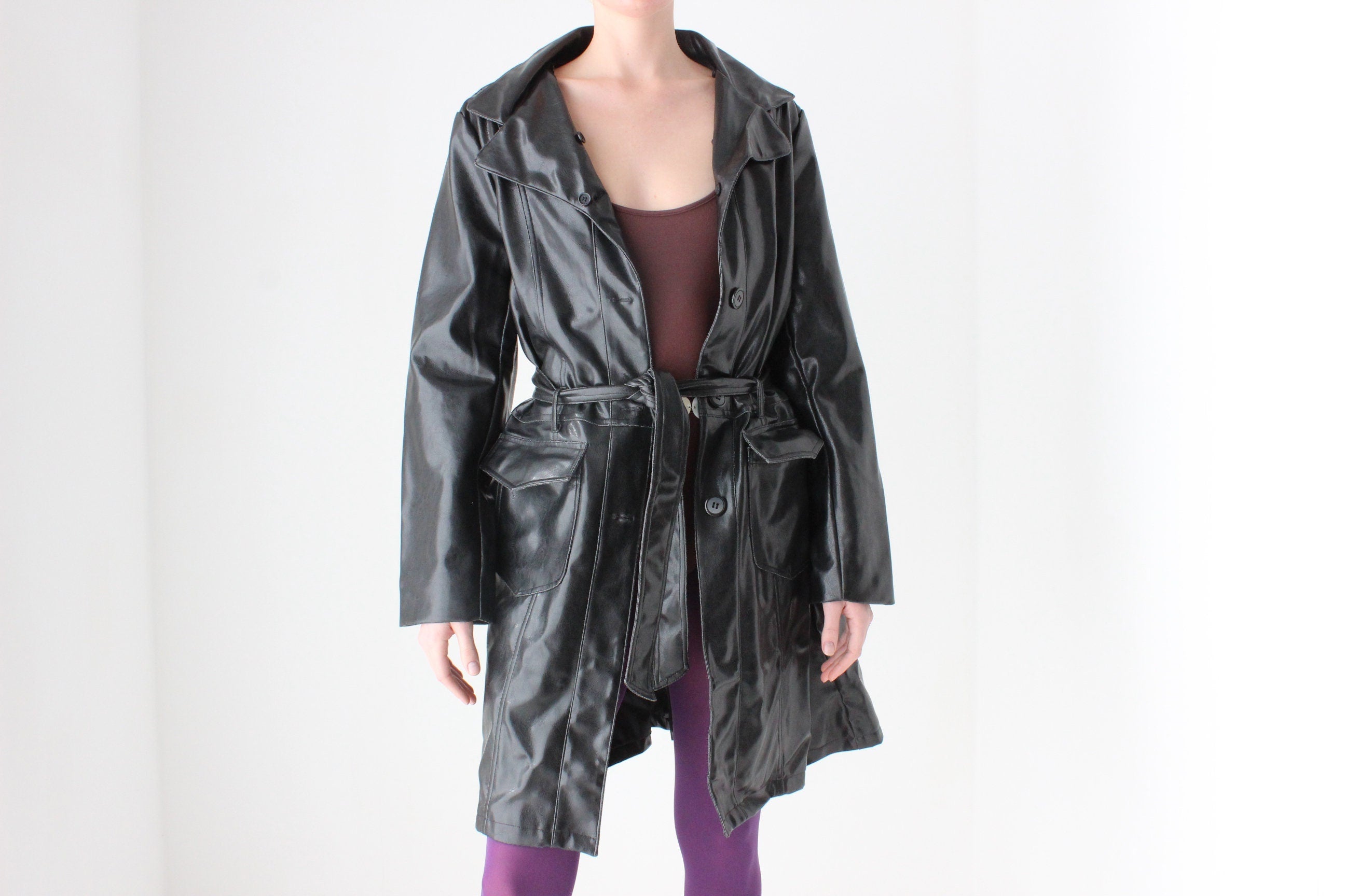 Y2K PVC Vegan Patent Trench Coat