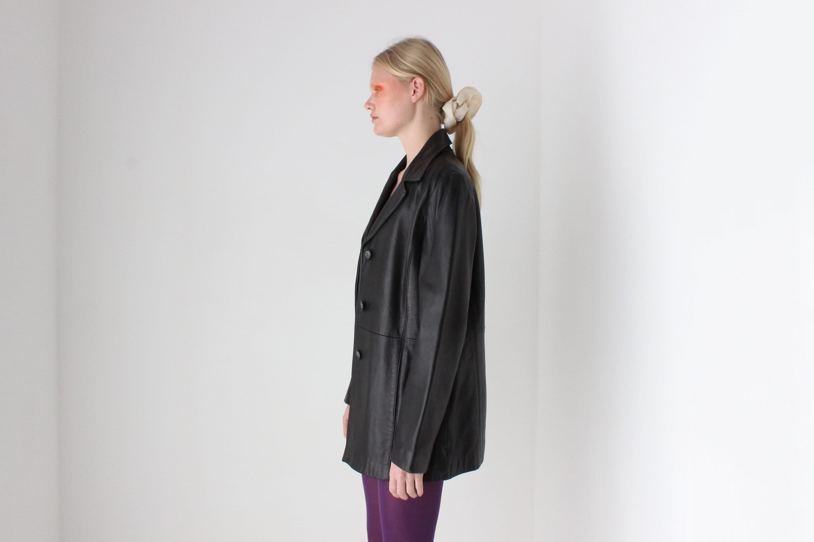90s Jacqueline Farrer Lambskin Leather Classic Button Up Coat