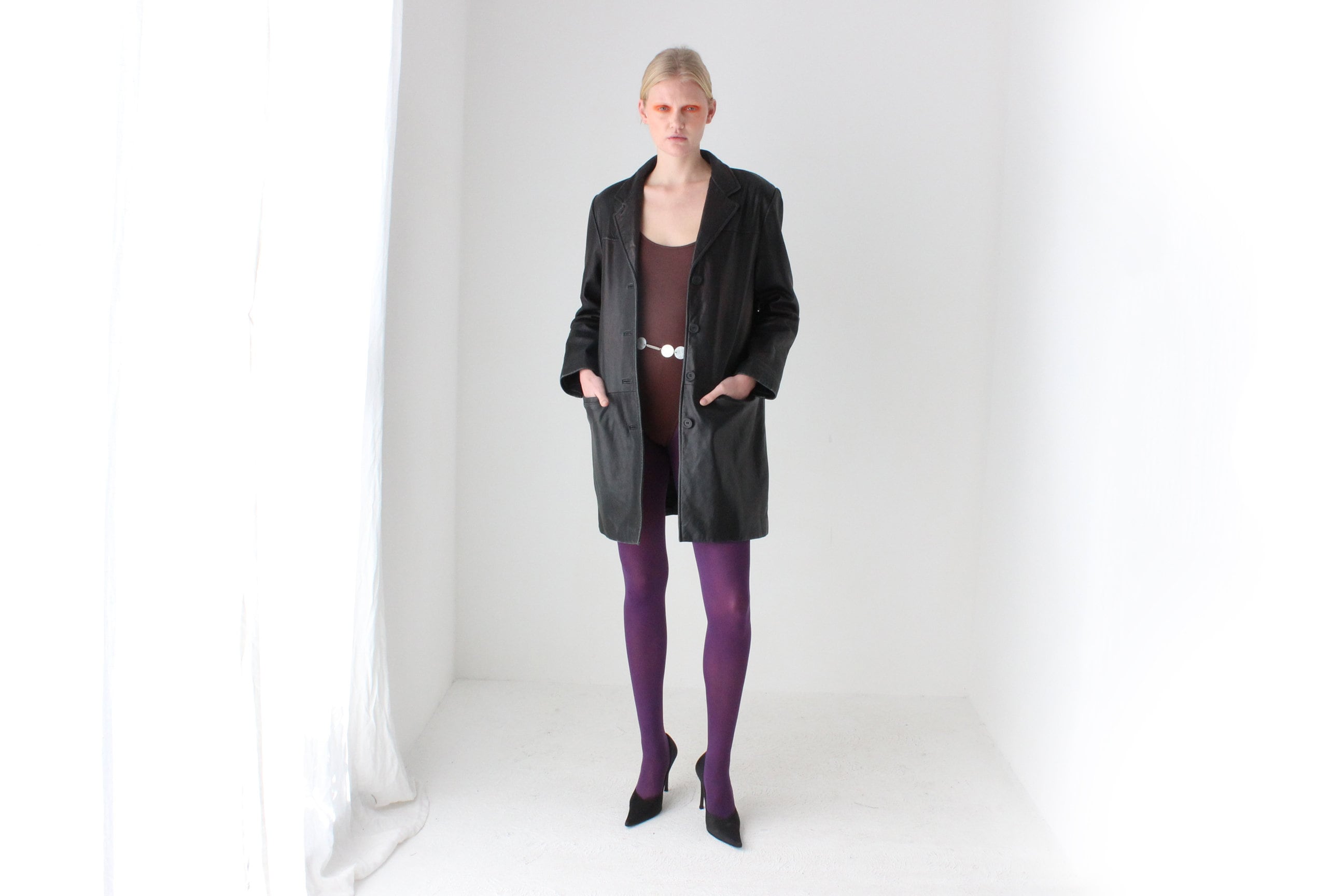 90s Adler Softest Lambskin Leather Classic Minimal Button Up Coat