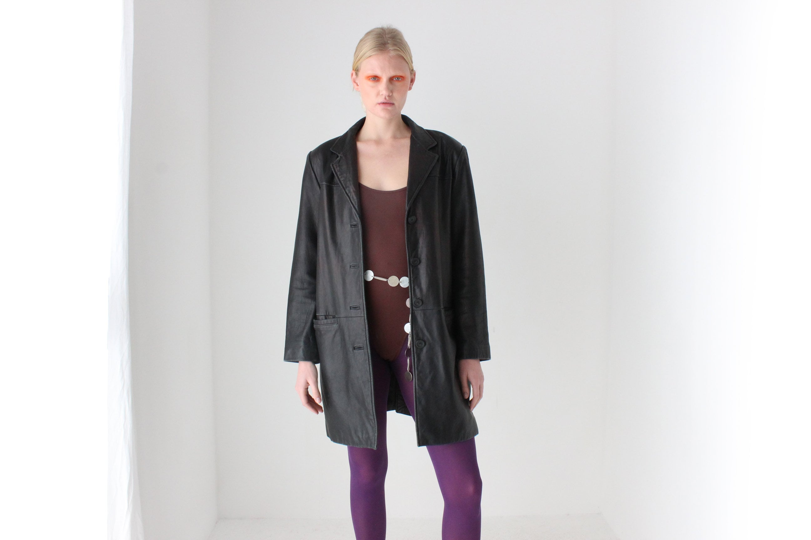 90s Adler Softest Lambskin Leather Classic Minimal Button Up Coat