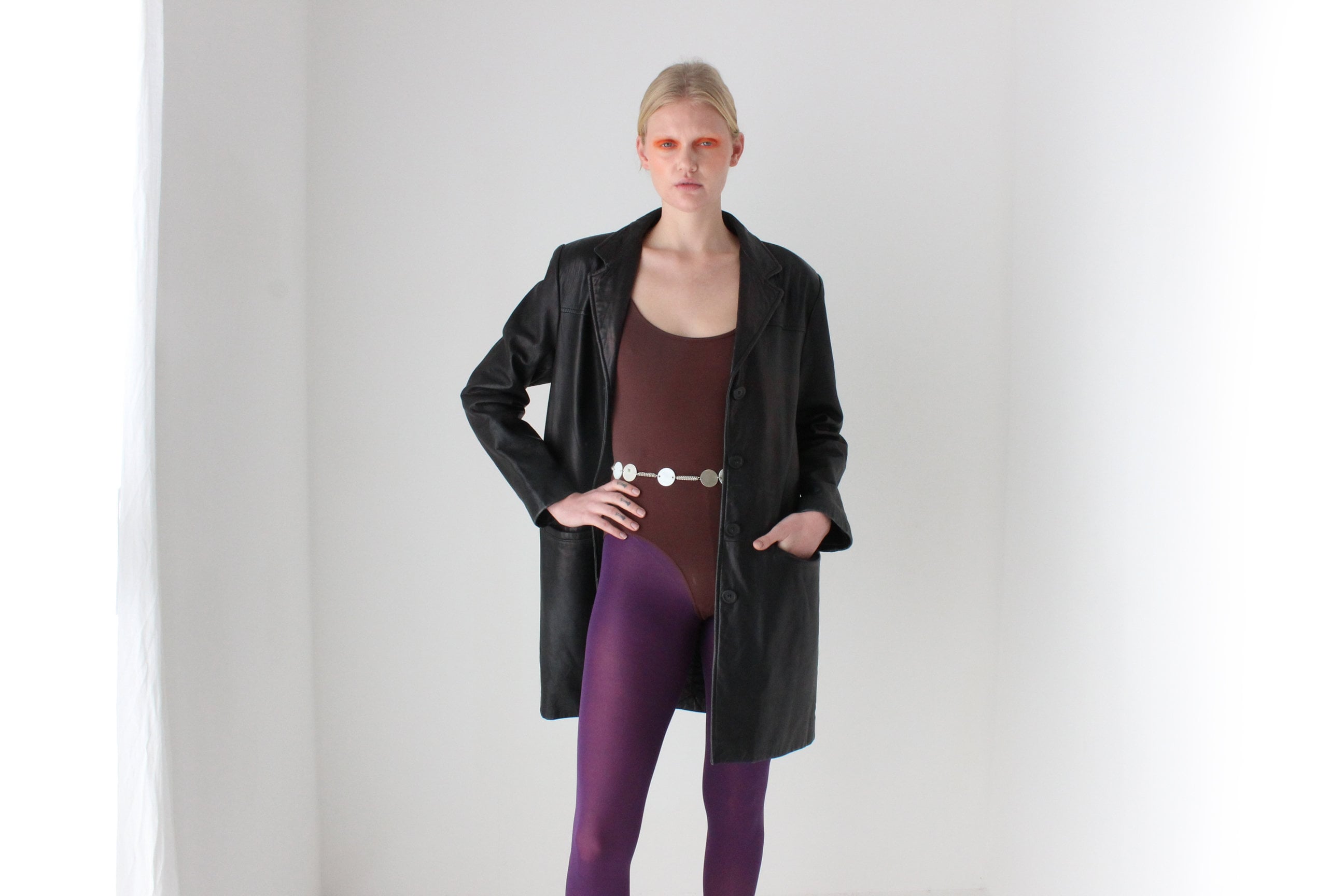 90s Adler Softest Lambskin Leather Classic Minimal Button Up Coat