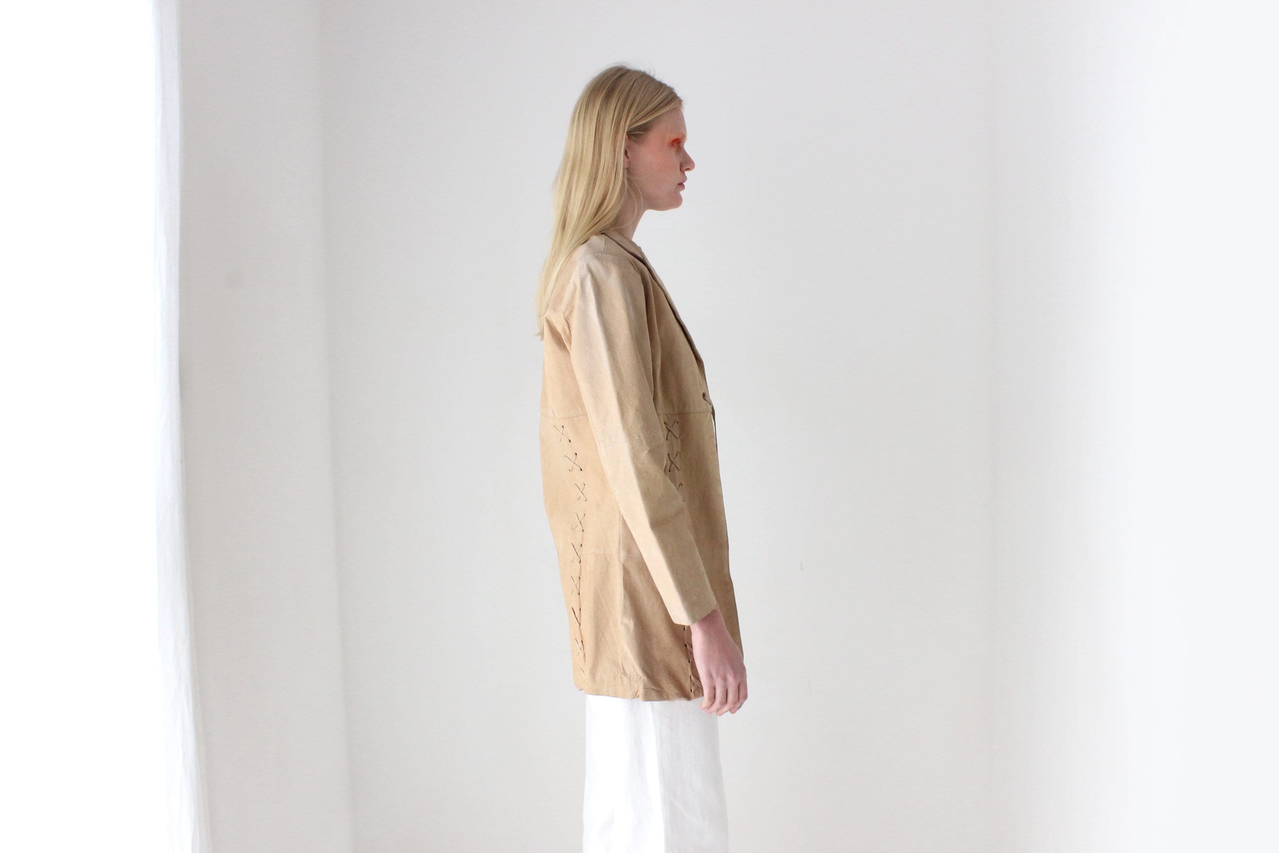 Y2K Britney Vibe Caramel Suede Coat w/ Cowgirl Lace Up