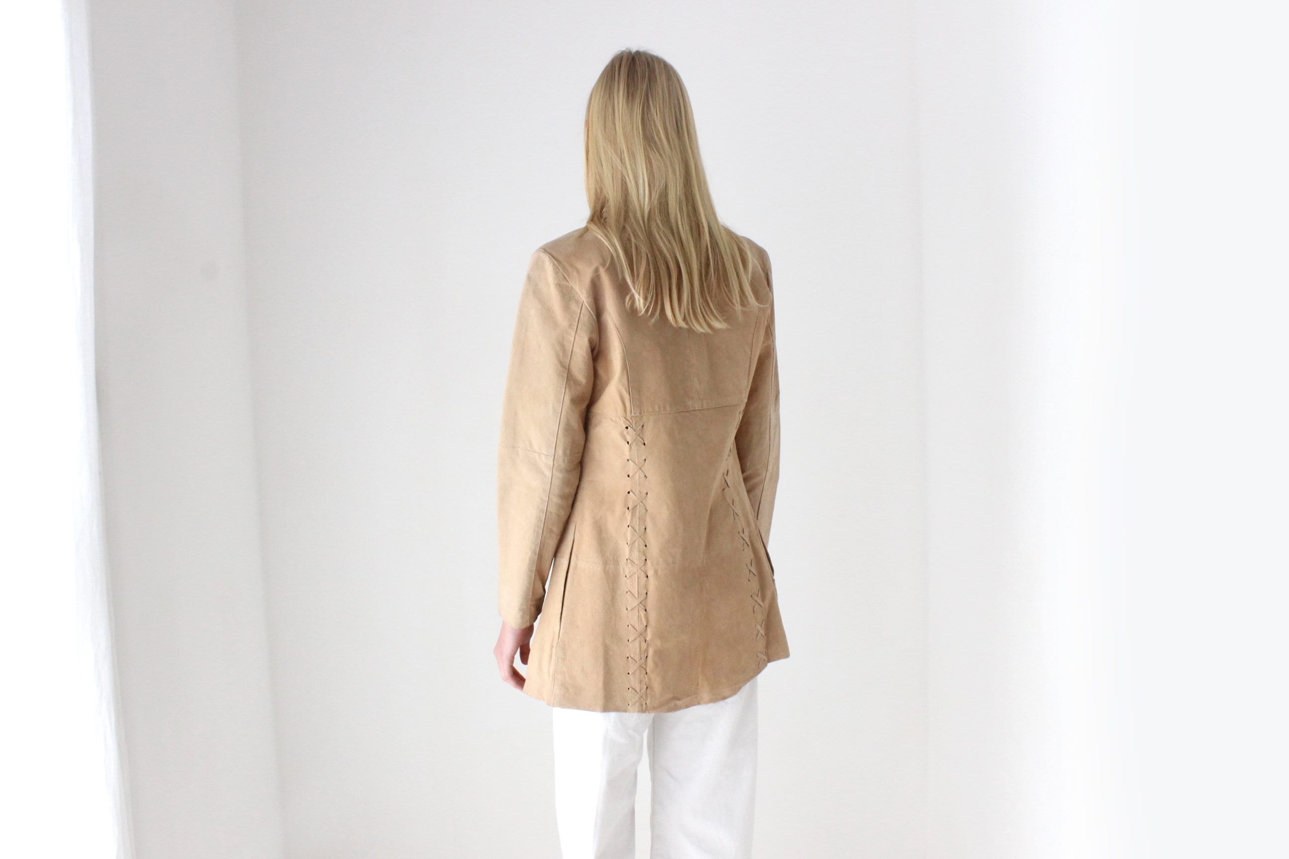 Y2K Britney Vibe Caramel Suede Coat w/ Cowgirl Lace Up