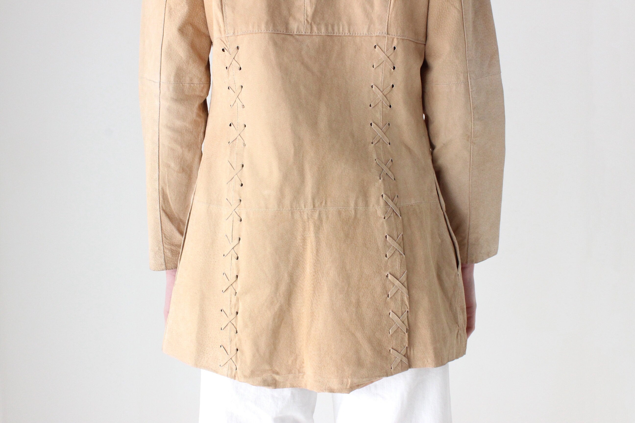 Y2K Britney Vibe Caramel Suede Coat w/ Cowgirl Lace Up