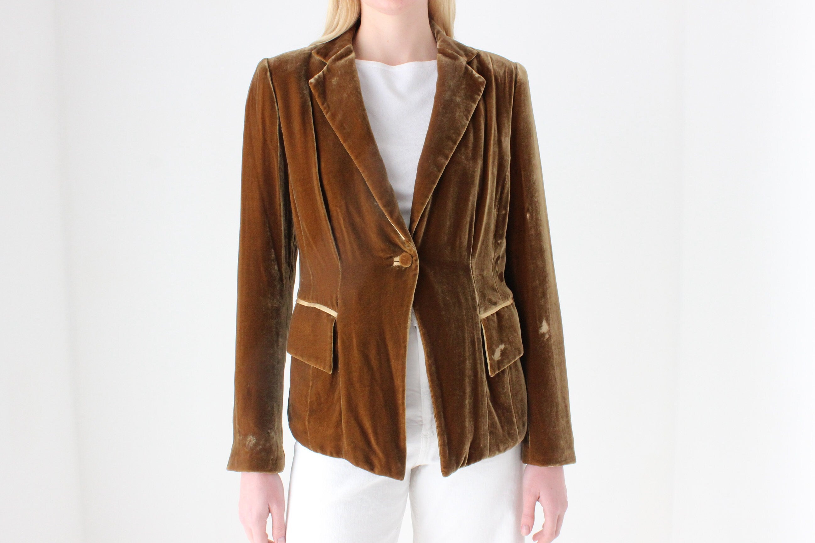 2000s Bill Blass Caramel Silk Velvet Blazer