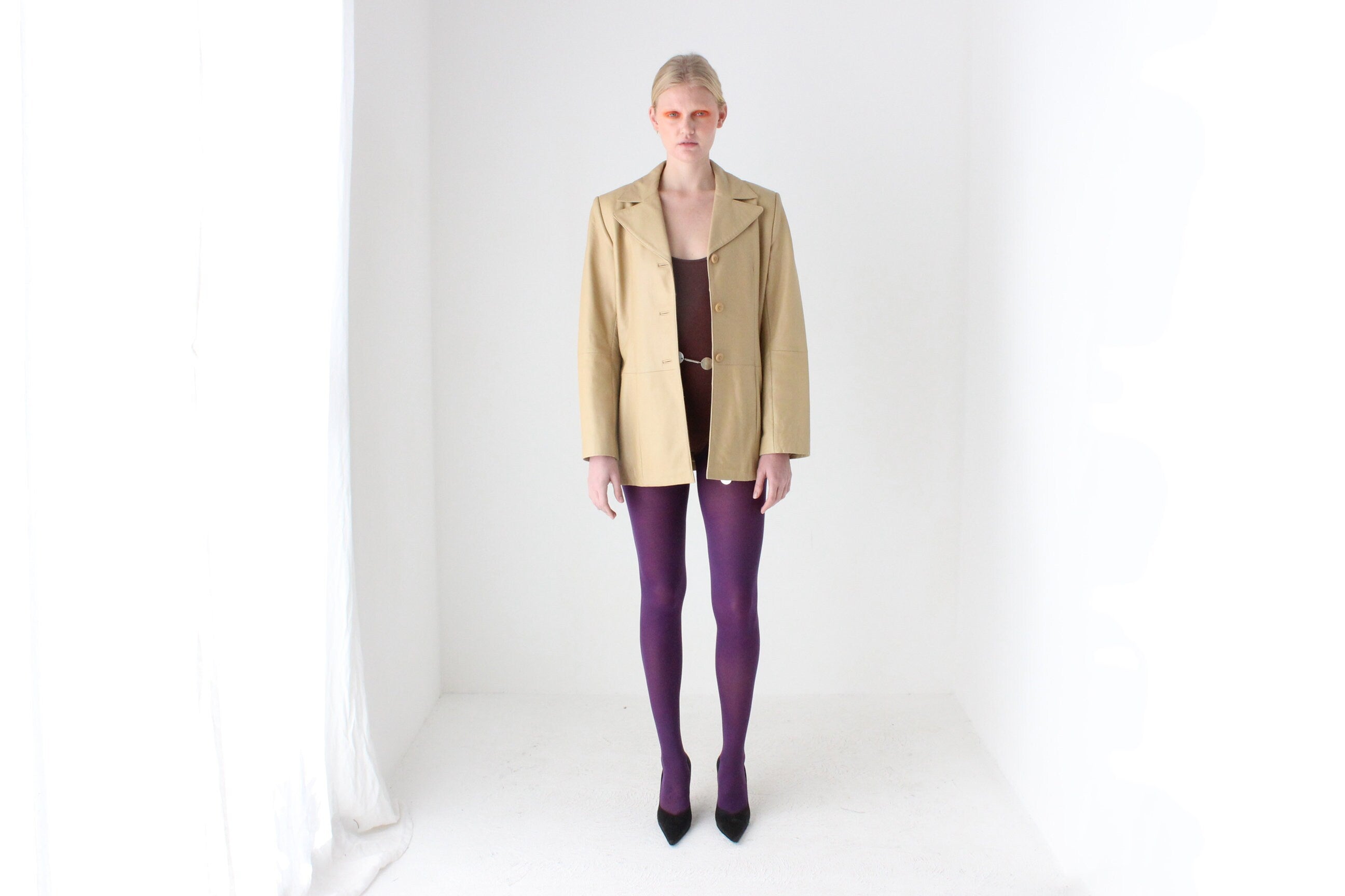 Minimal 90s LAMBSKIN Leather Buttery Soft Neutral Coat