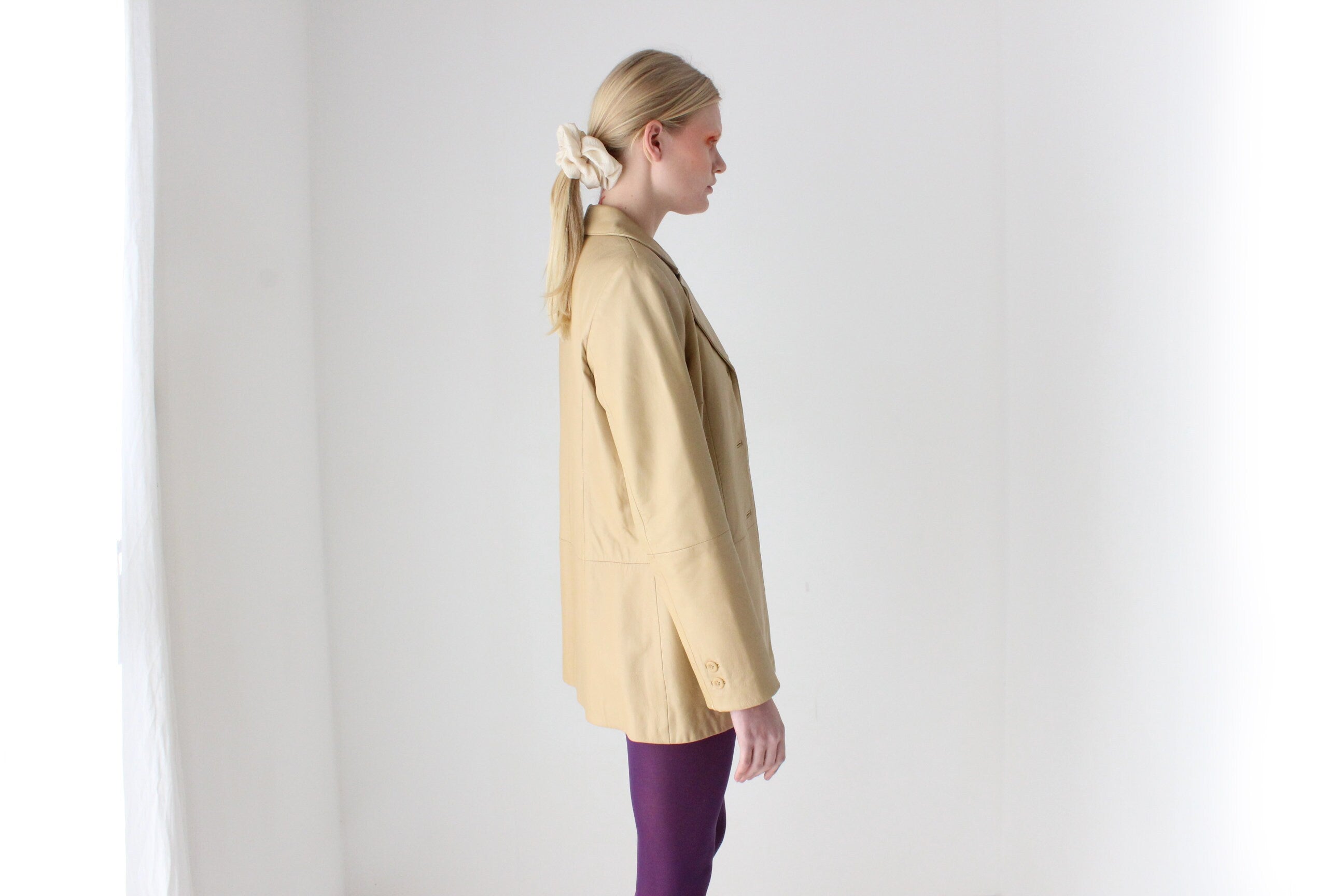 Minimal 90s LAMBSKIN Leather Buttery Soft Neutral Coat