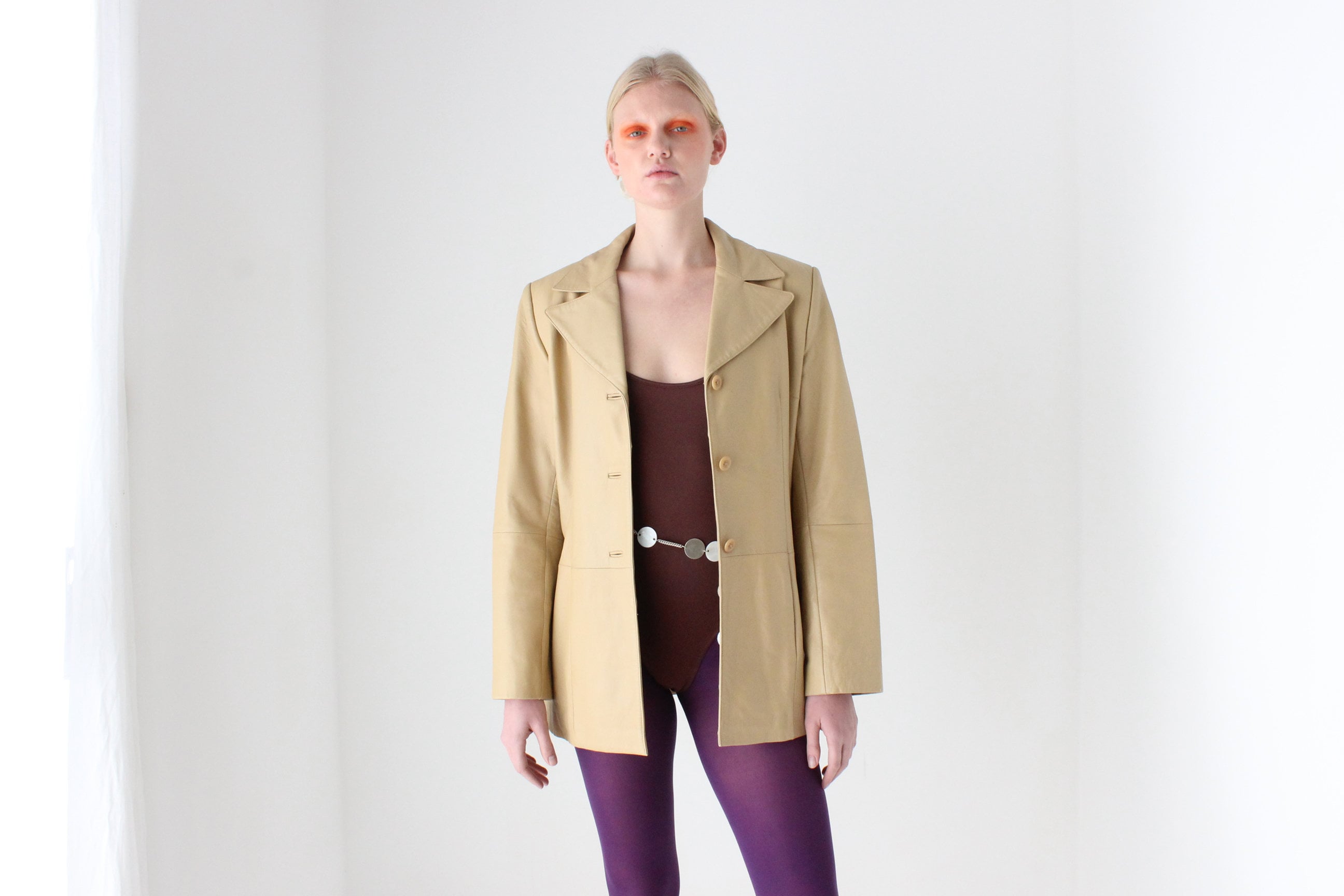 Minimal 90s LAMBSKIN Leather Buttery Soft Neutral Coat