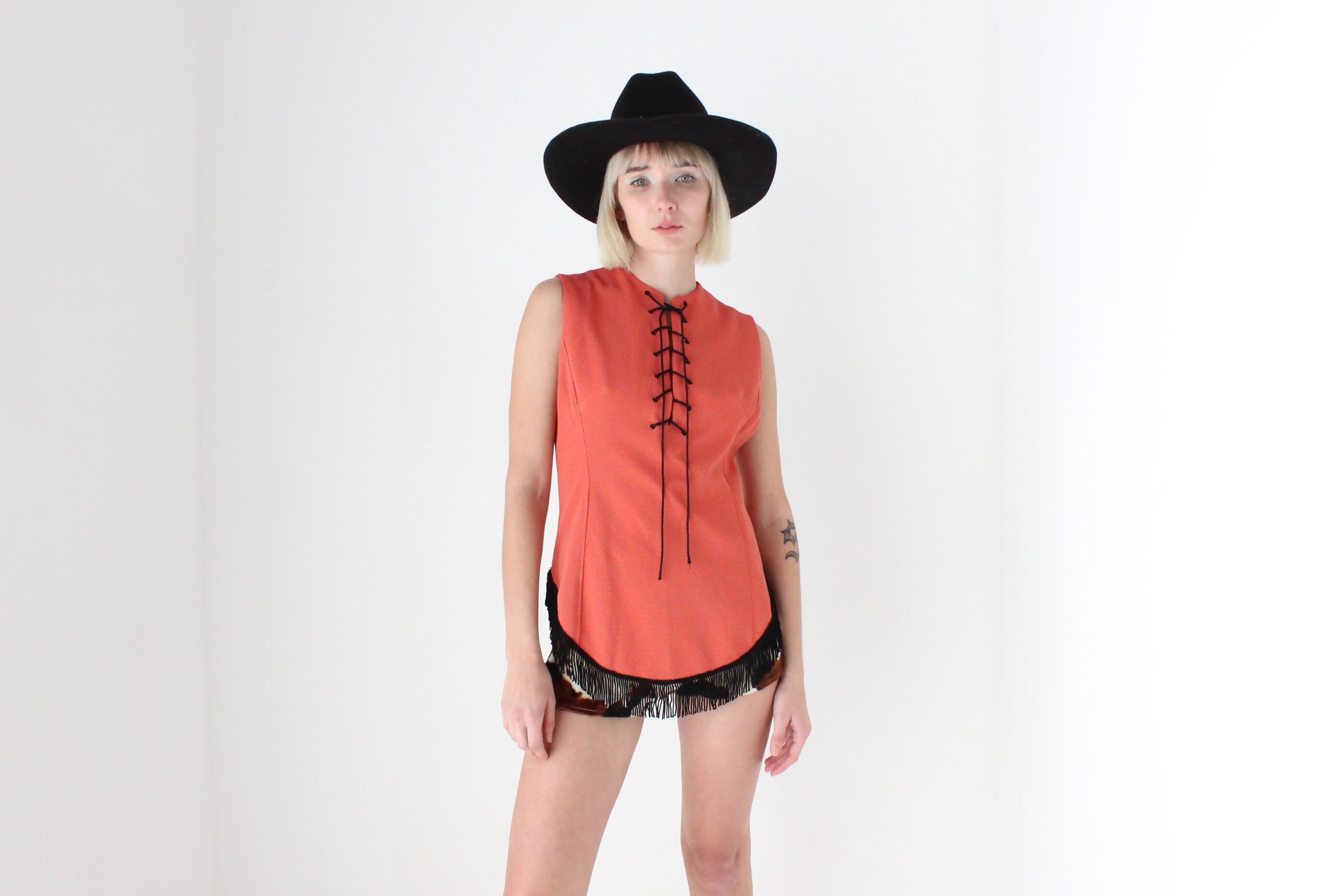 1970s Handmade Burlesque Cowgirl Fringe Top
