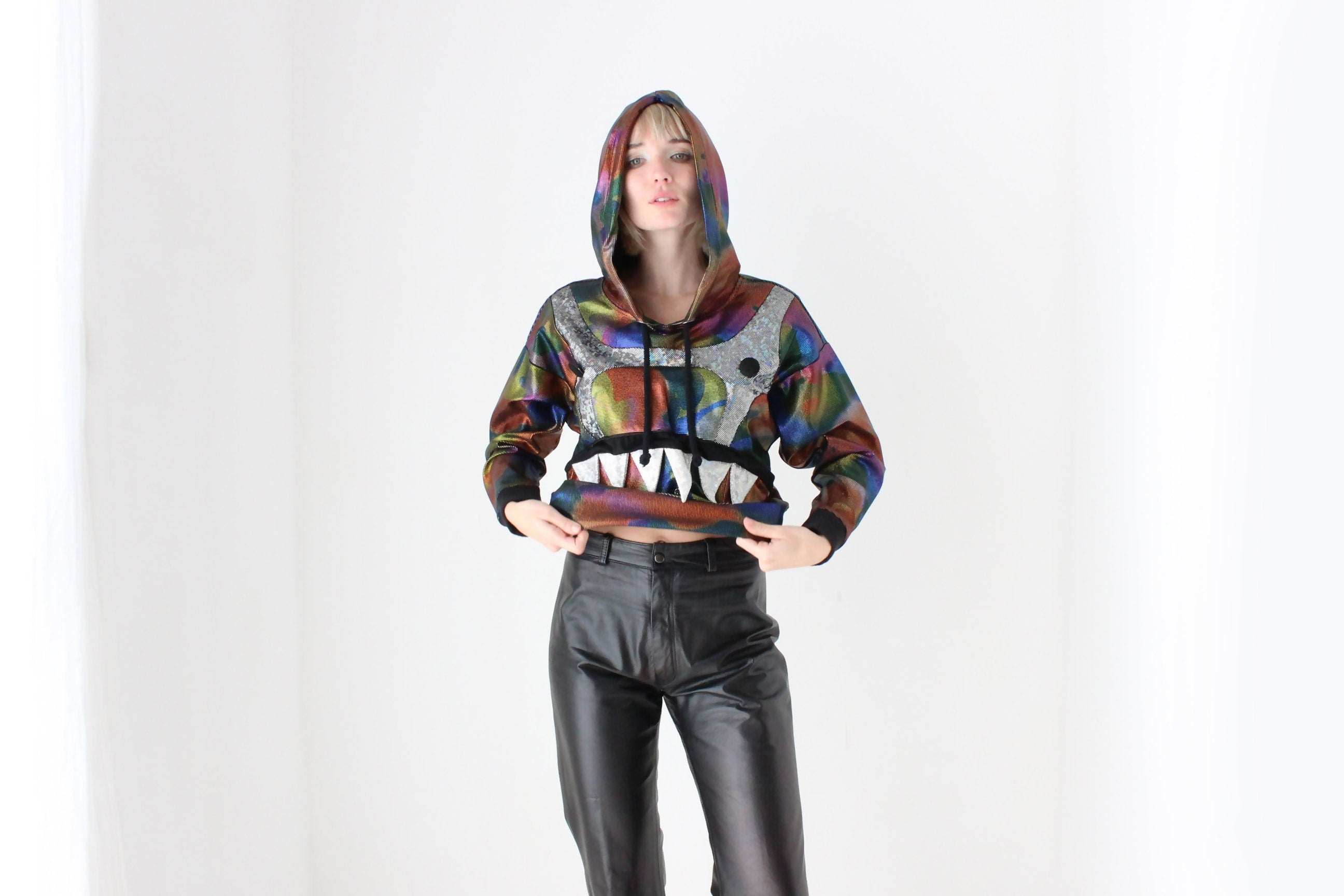 2000s Romance Was Born Electro Revival Holographic Face Hoodie