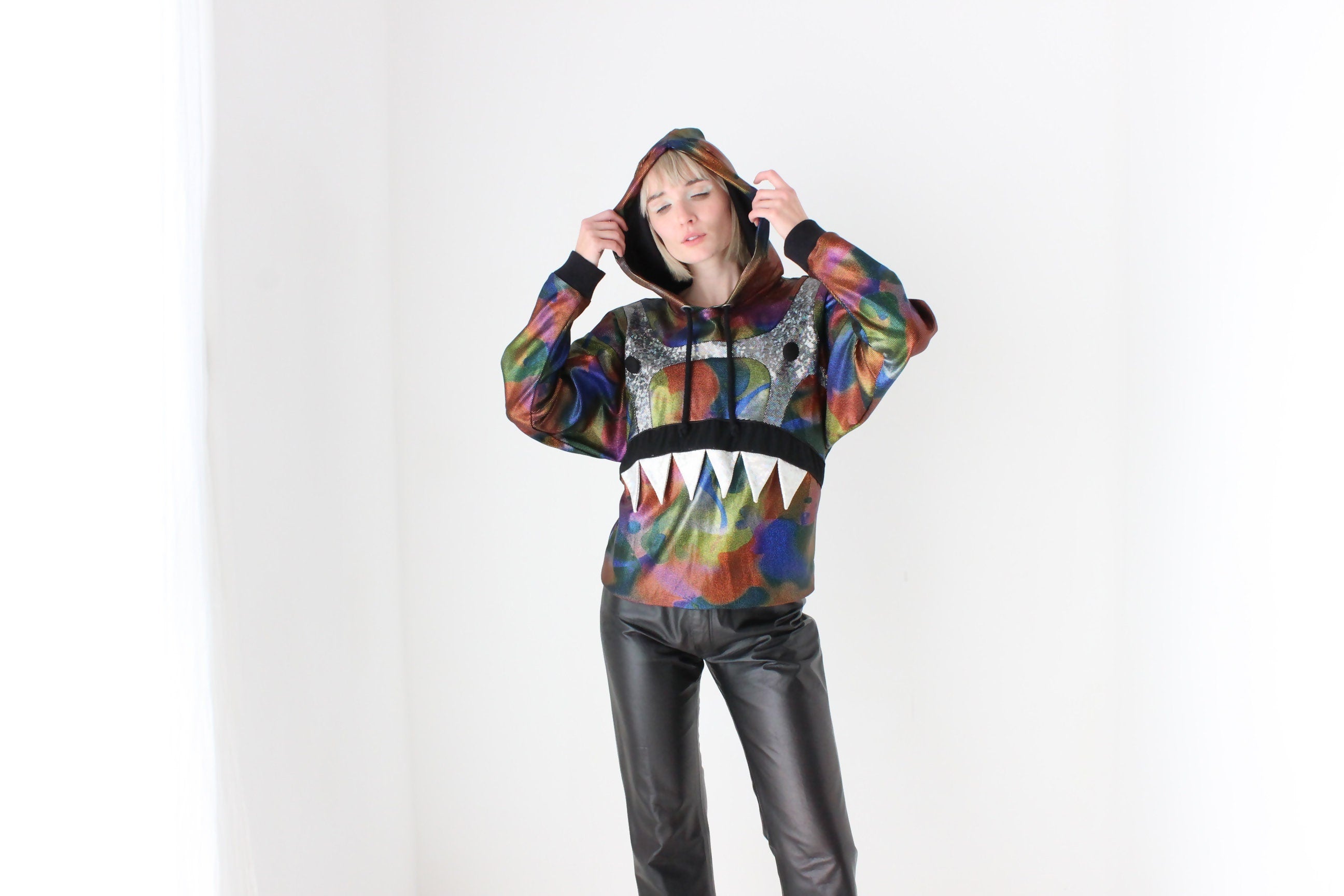 2000s Romance Was Born Electro Revival Holographic Face Hoodie
