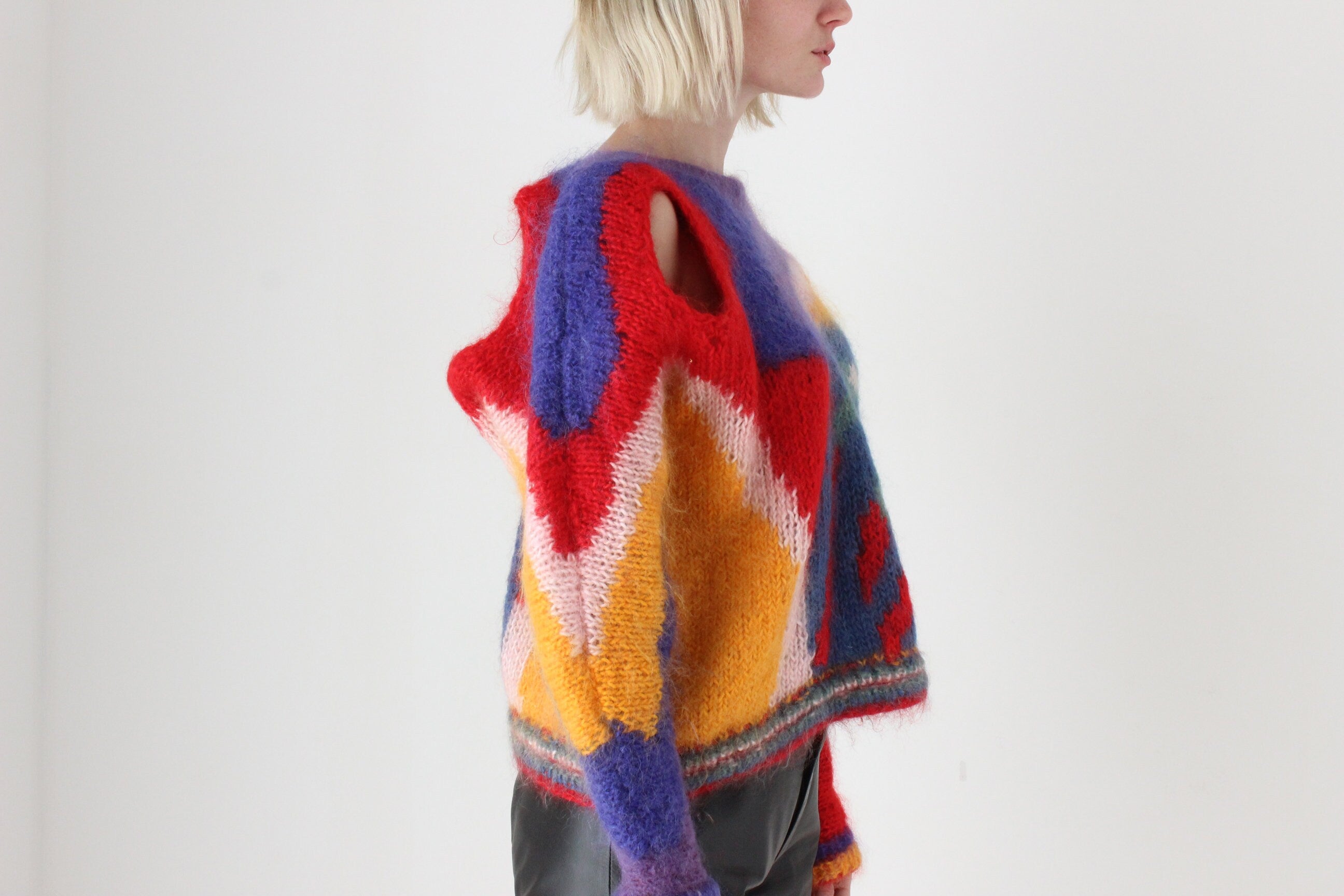 80s Hand Made Abstract Cut Out MOHAIR & WOOL Sweater