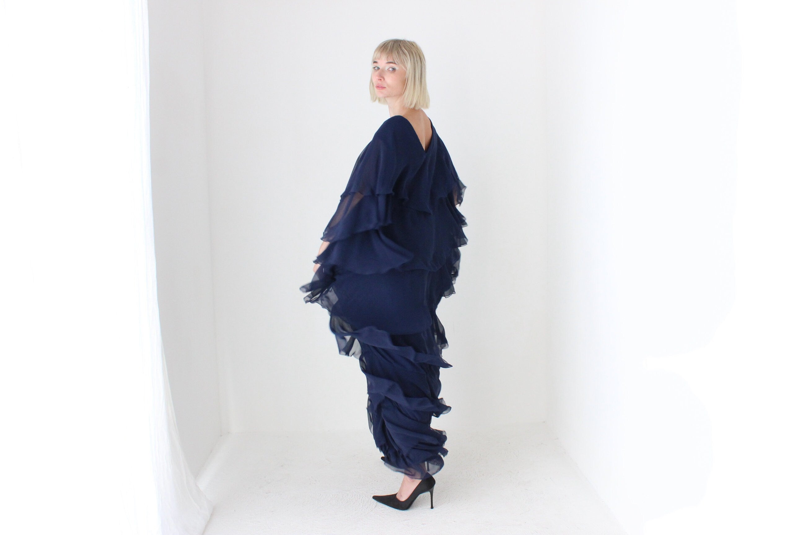 Avant Garde 80s Dramatic Tiered Ruffle Gown