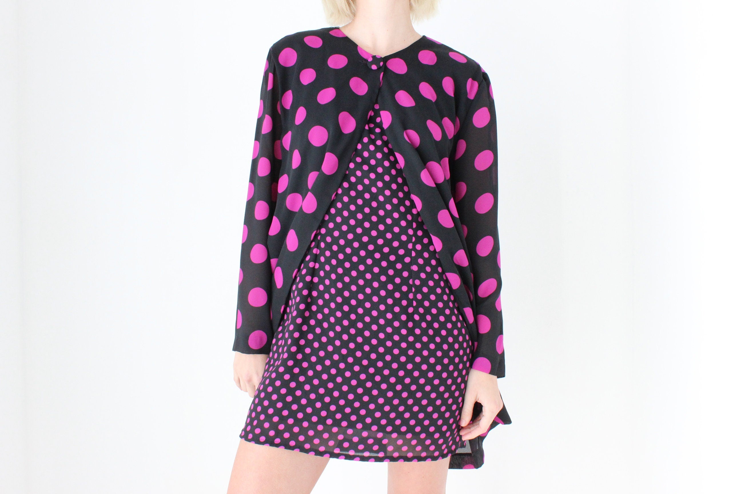 80s Purple Polka Dot Jacket & Dress Matching Set