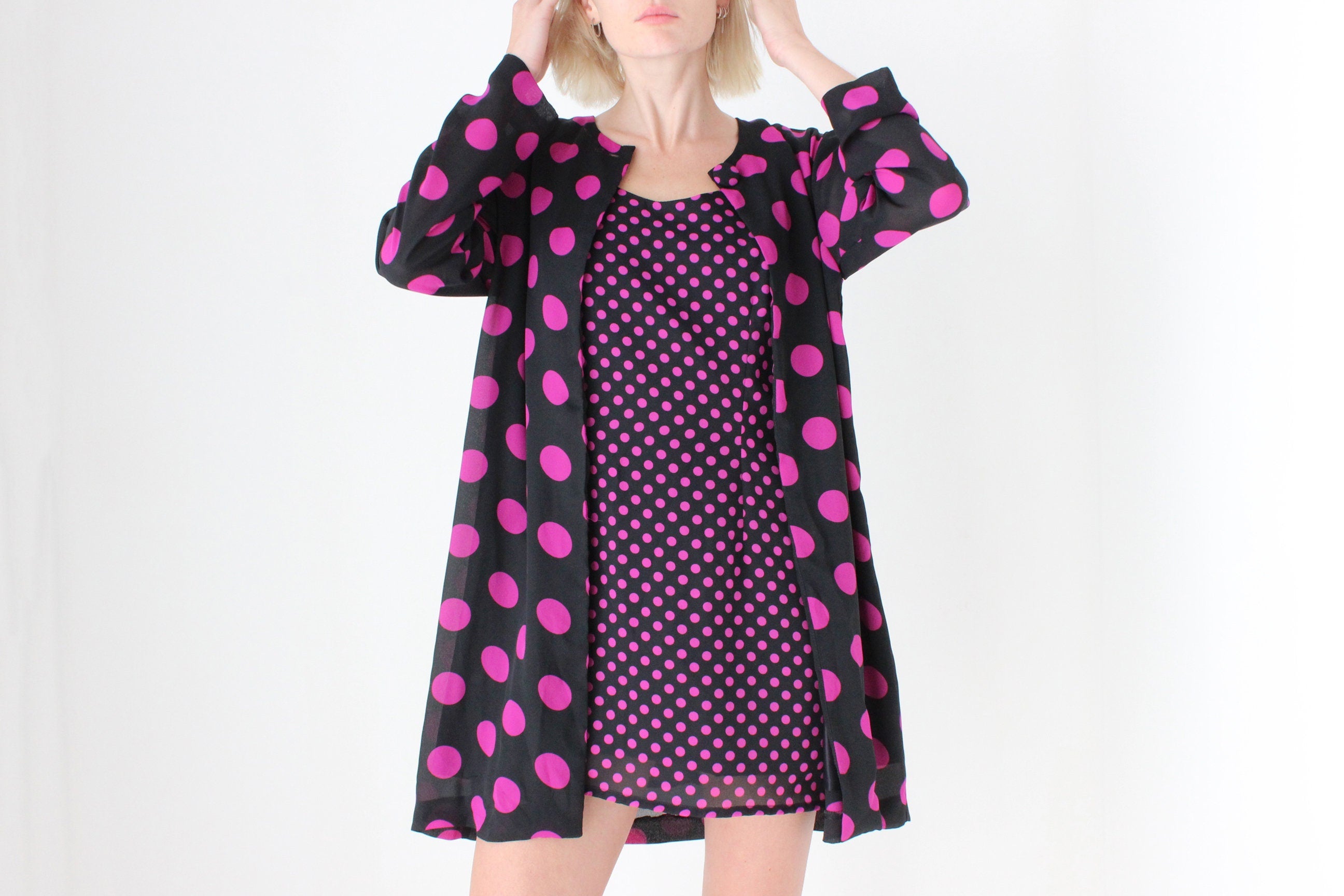 80s Purple Polka Dot Jacket & Dress Matching Set