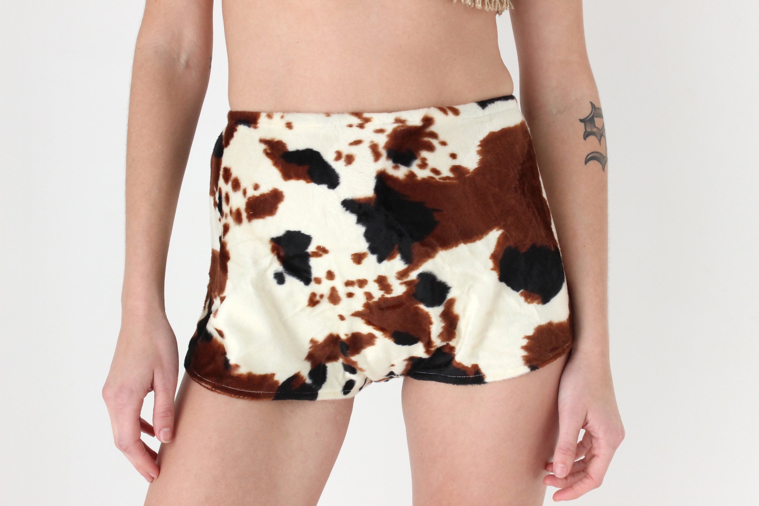 Hand Made 'Nevada Clothing' Fluffy Cow Print Hotpants