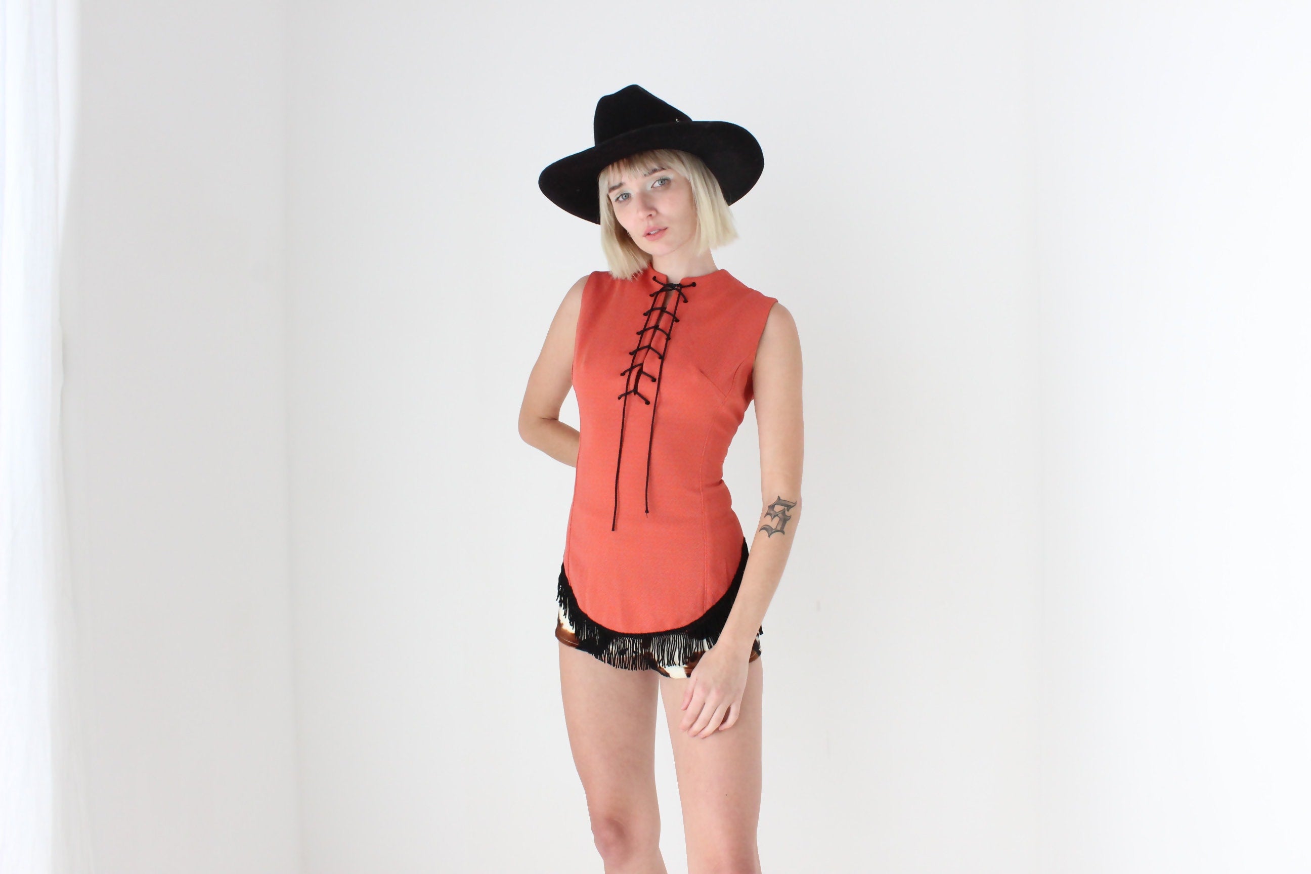1970s Handmade Burlesque Cowgirl Fringe Top