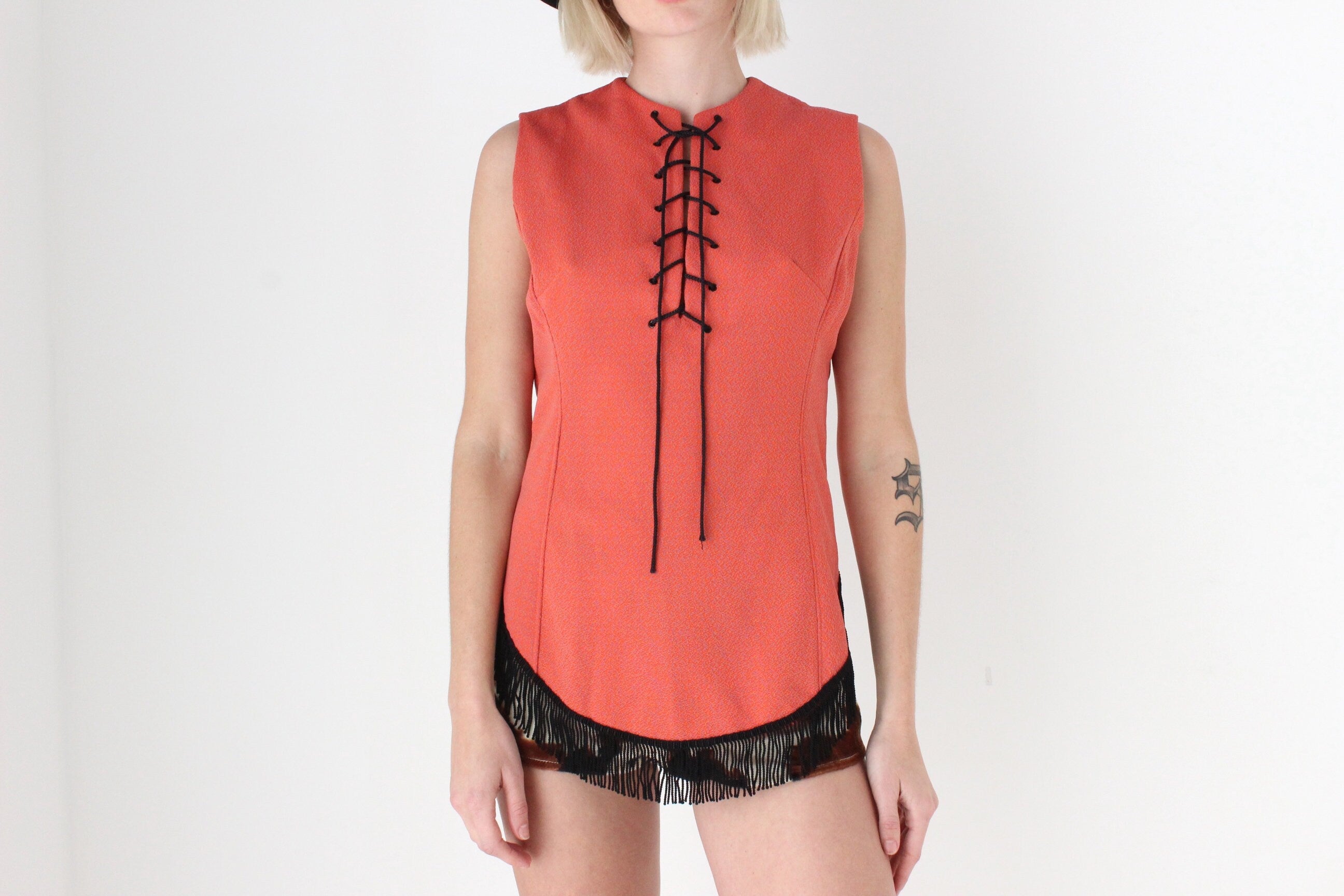 1970s Handmade Burlesque Cowgirl Fringe Top