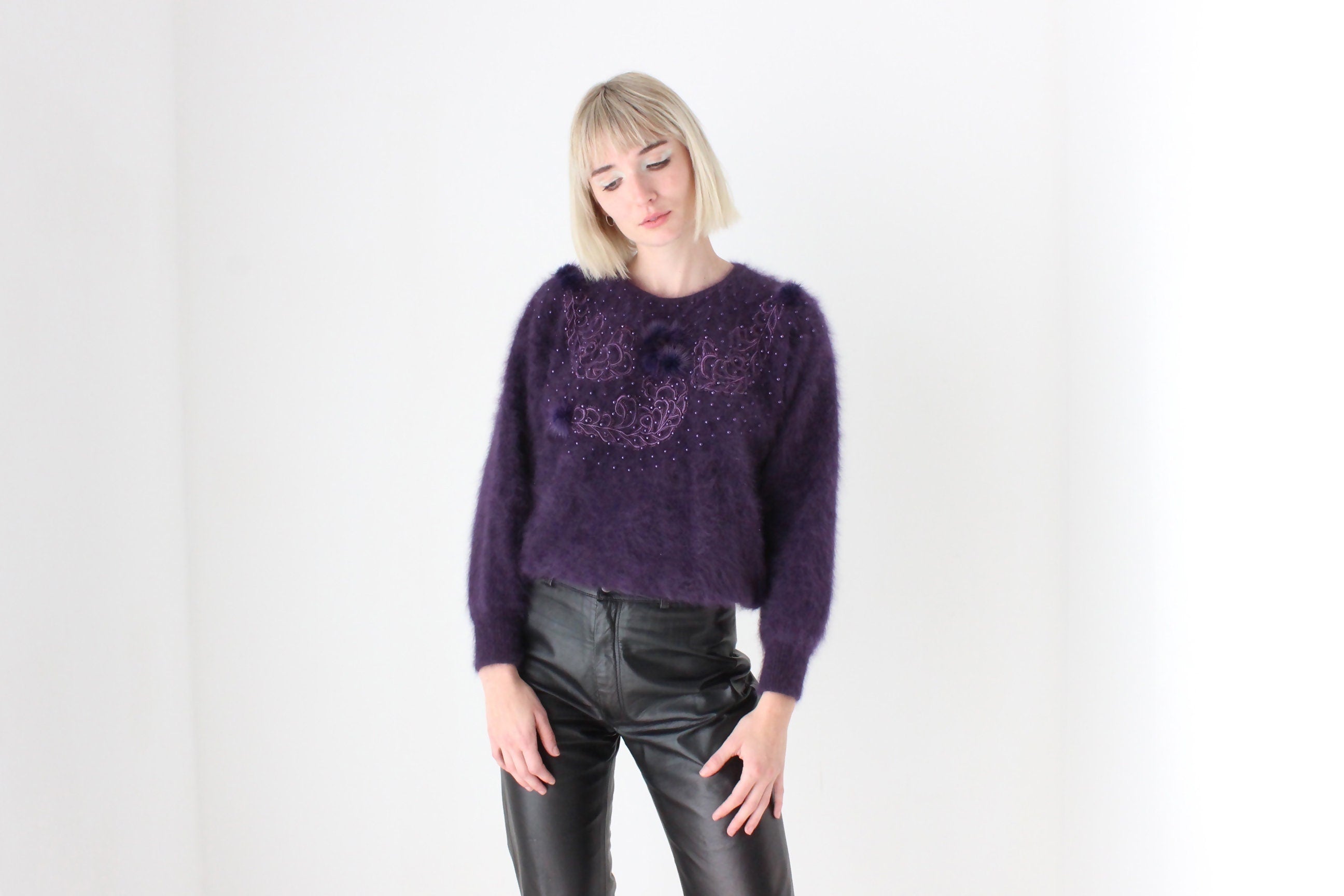 80s Softest Aubergine Angora Sweater