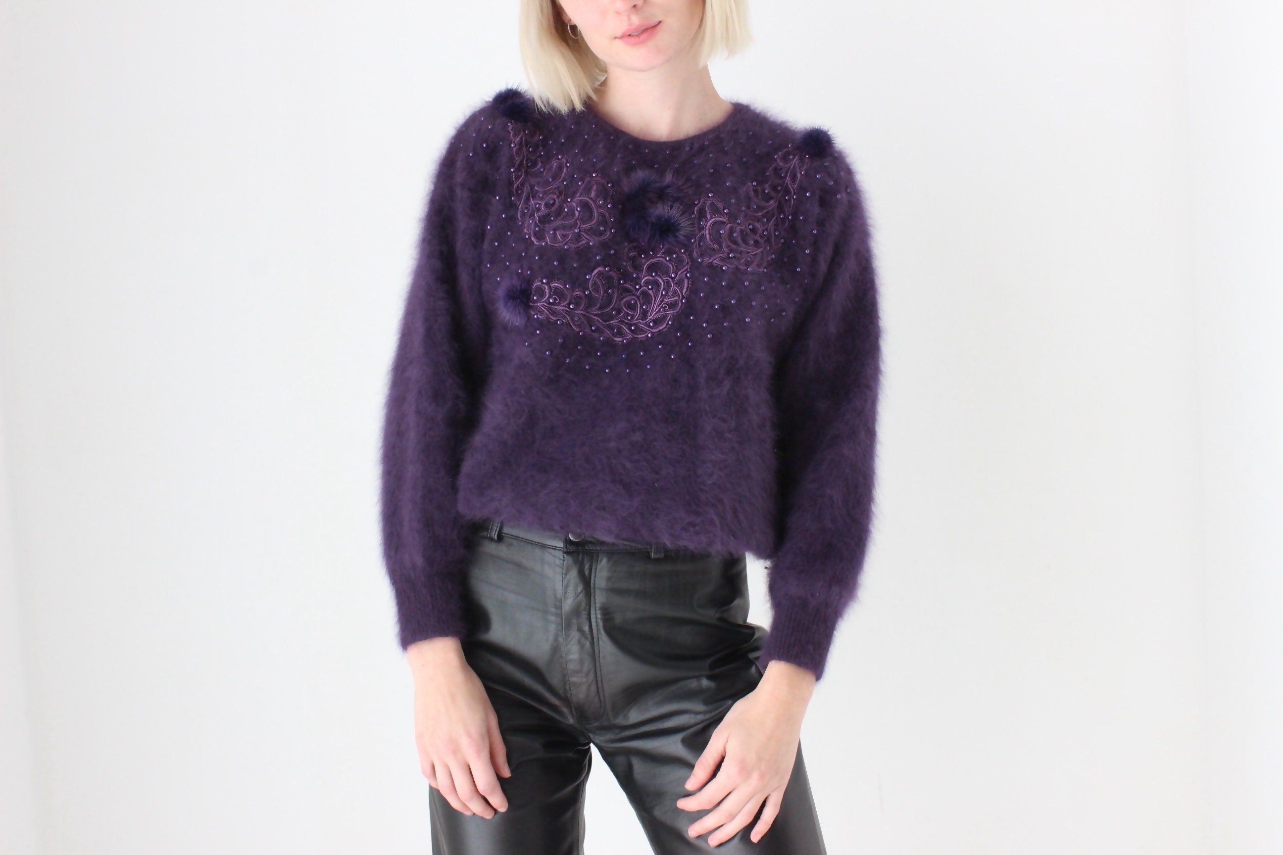 80s Softest Aubergine Angora Sweater
