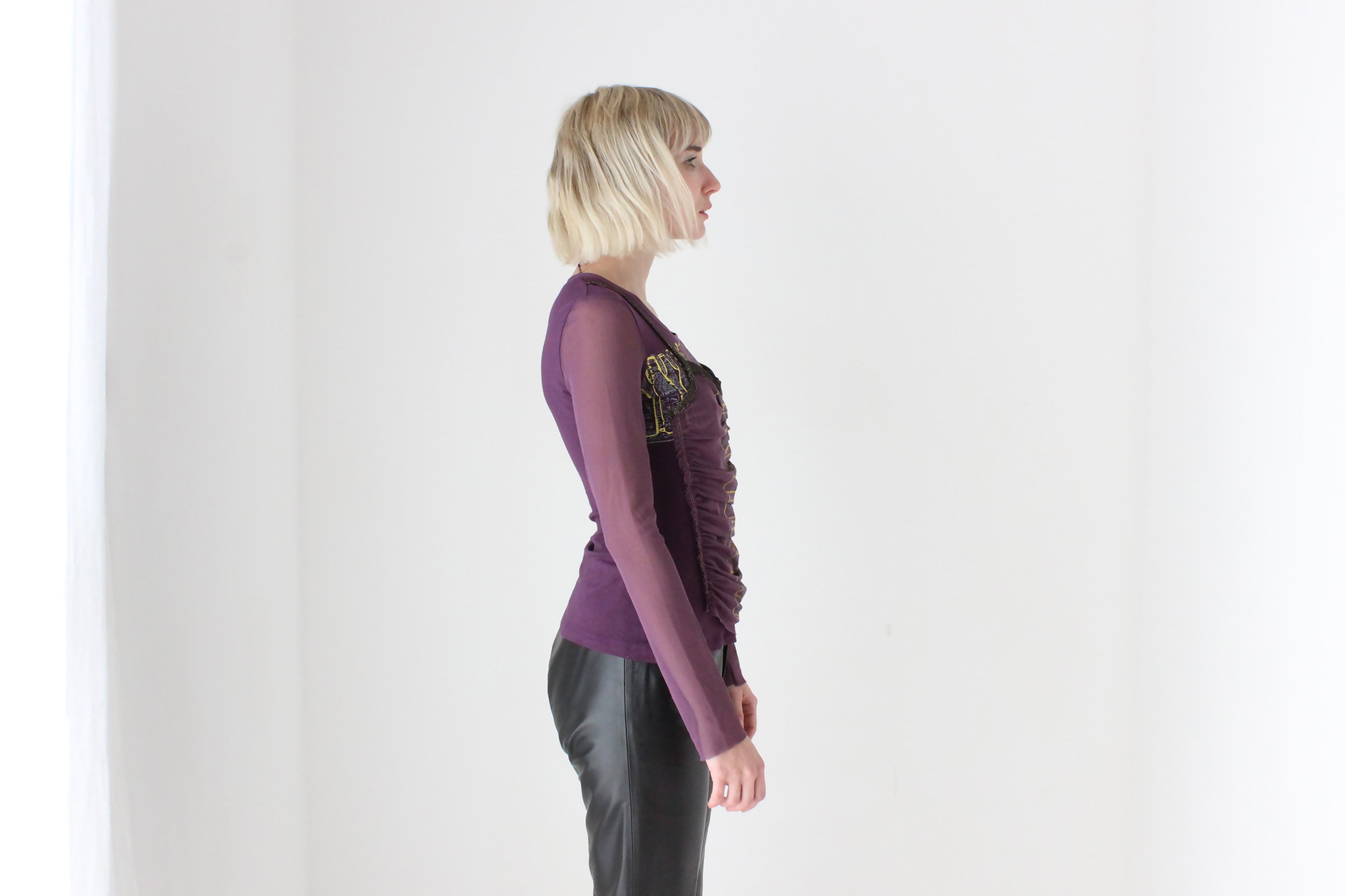 Y2K Abstract Layered Mesh Long Sleeve Stretch Top