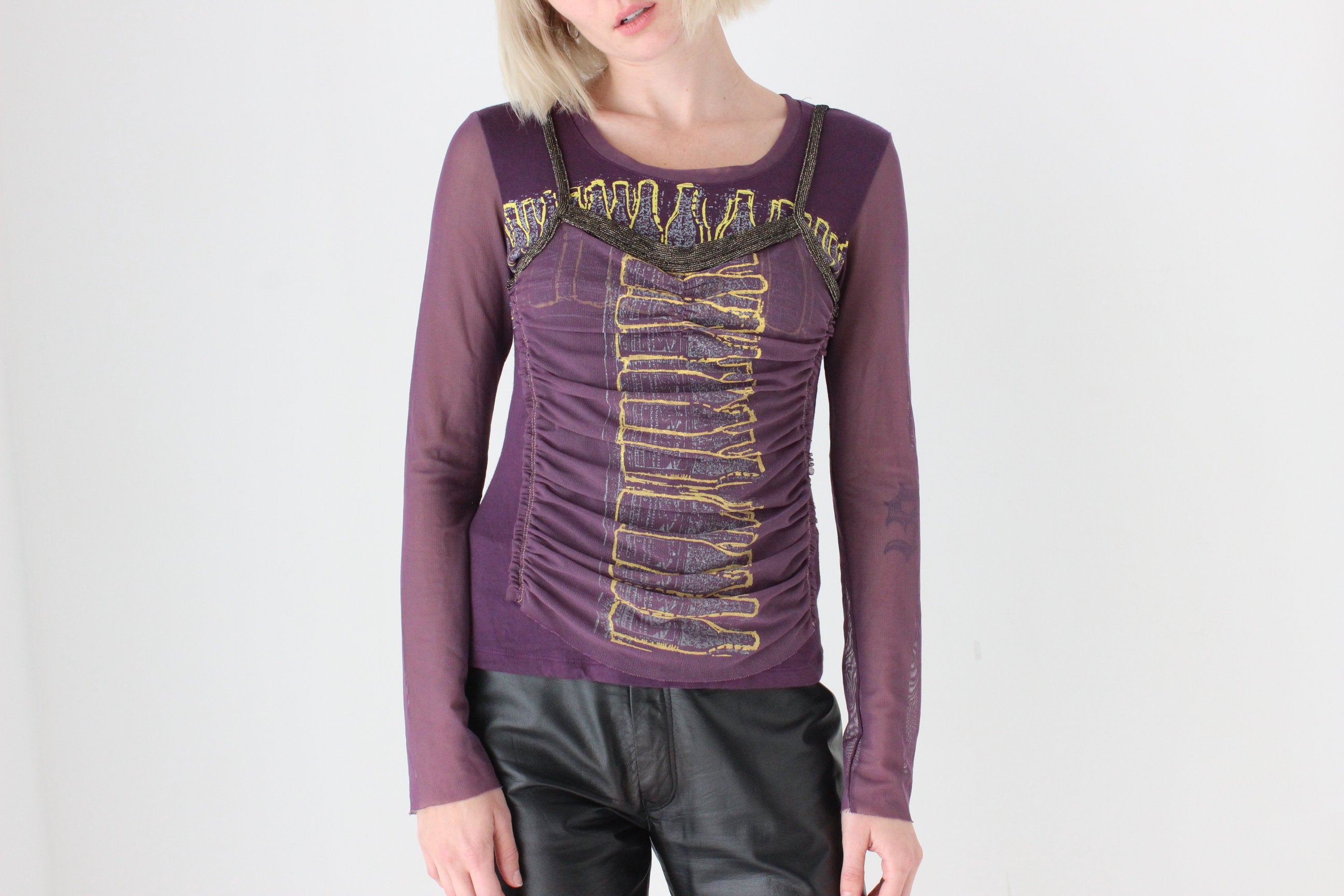 Y2K Abstract Layered Mesh Long Sleeve Stretch Top