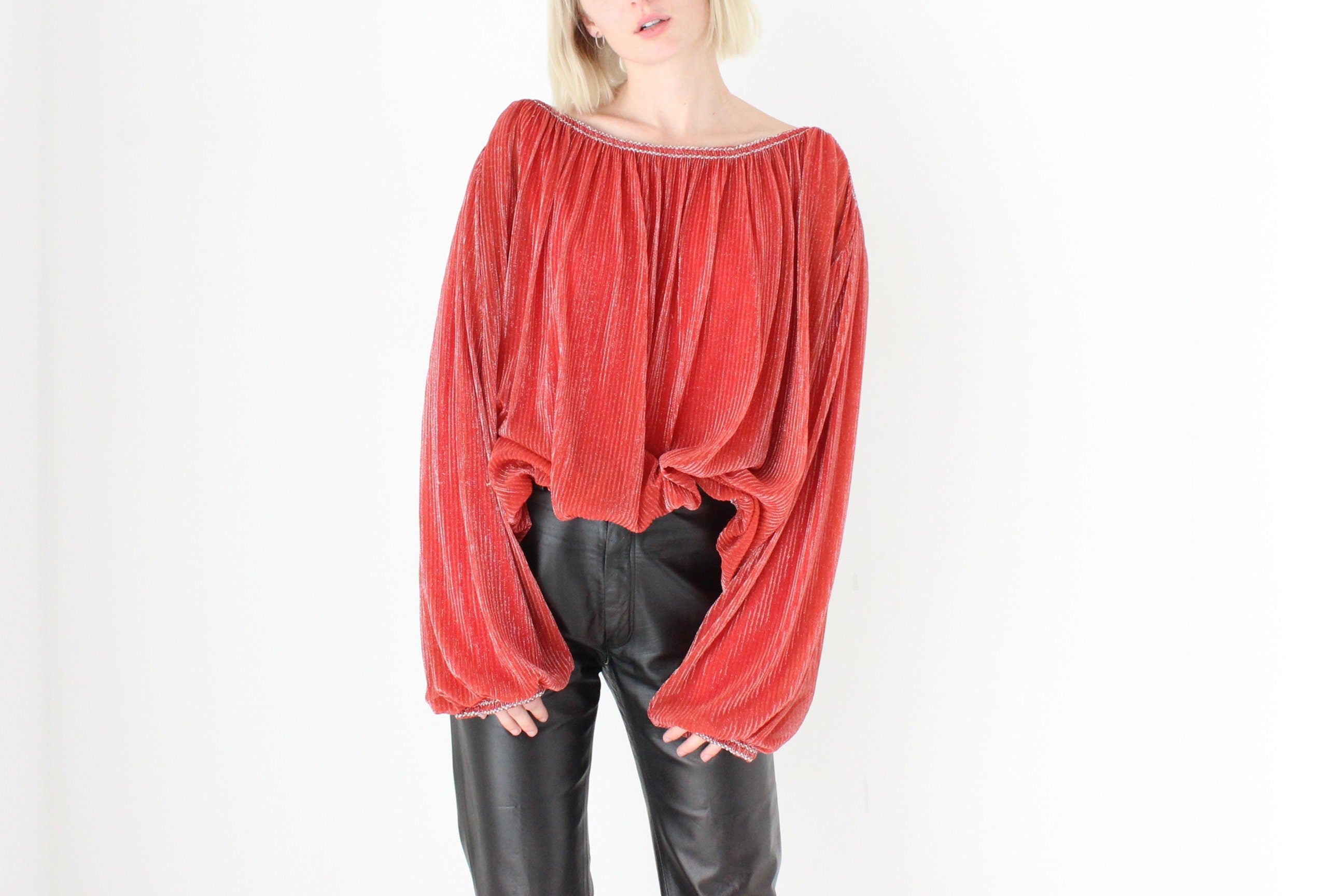 1970s Made for Disco Lurex Plisse Voluminous Top