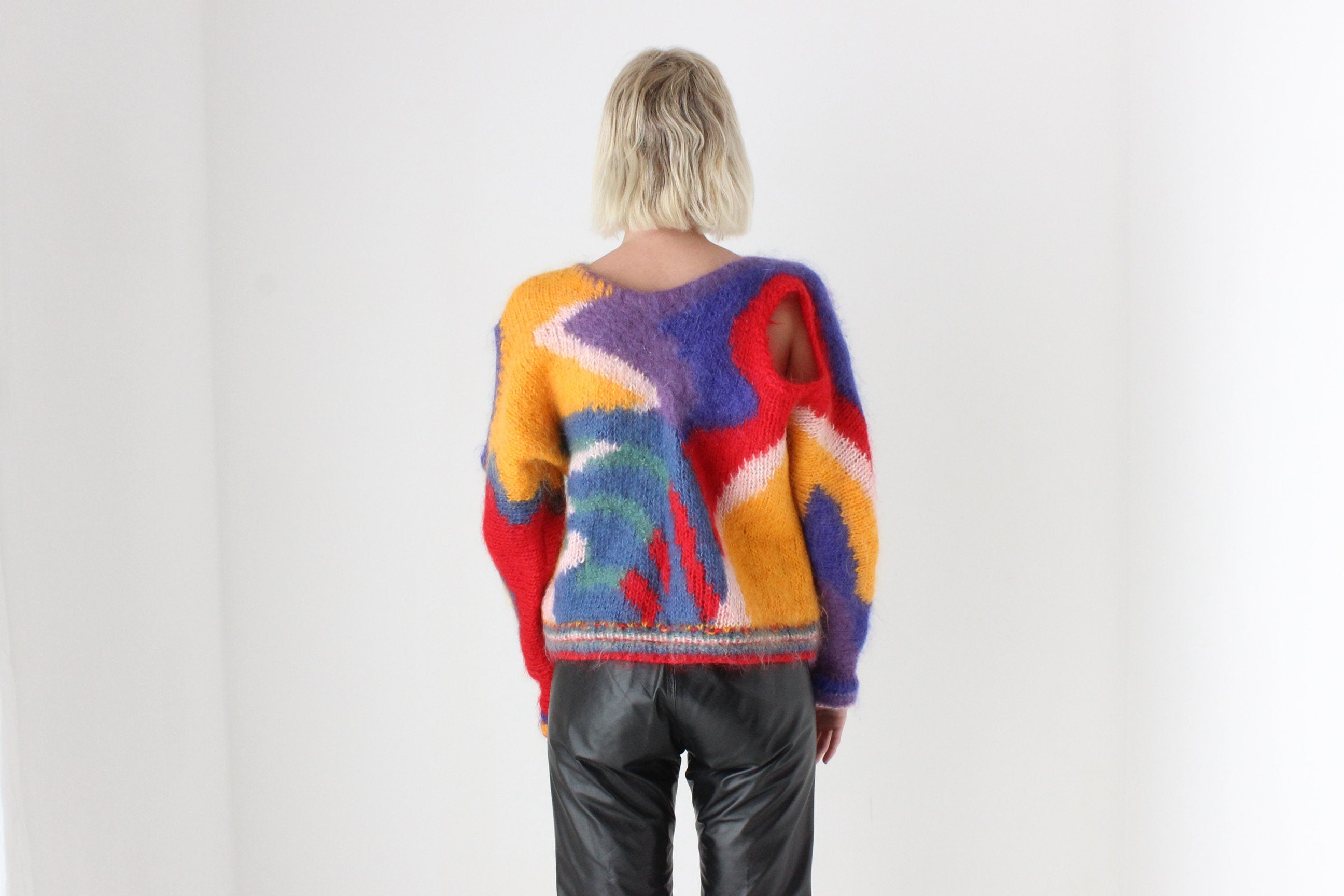 80s Hand Made Abstract Cut Out MOHAIR & WOOL Sweater