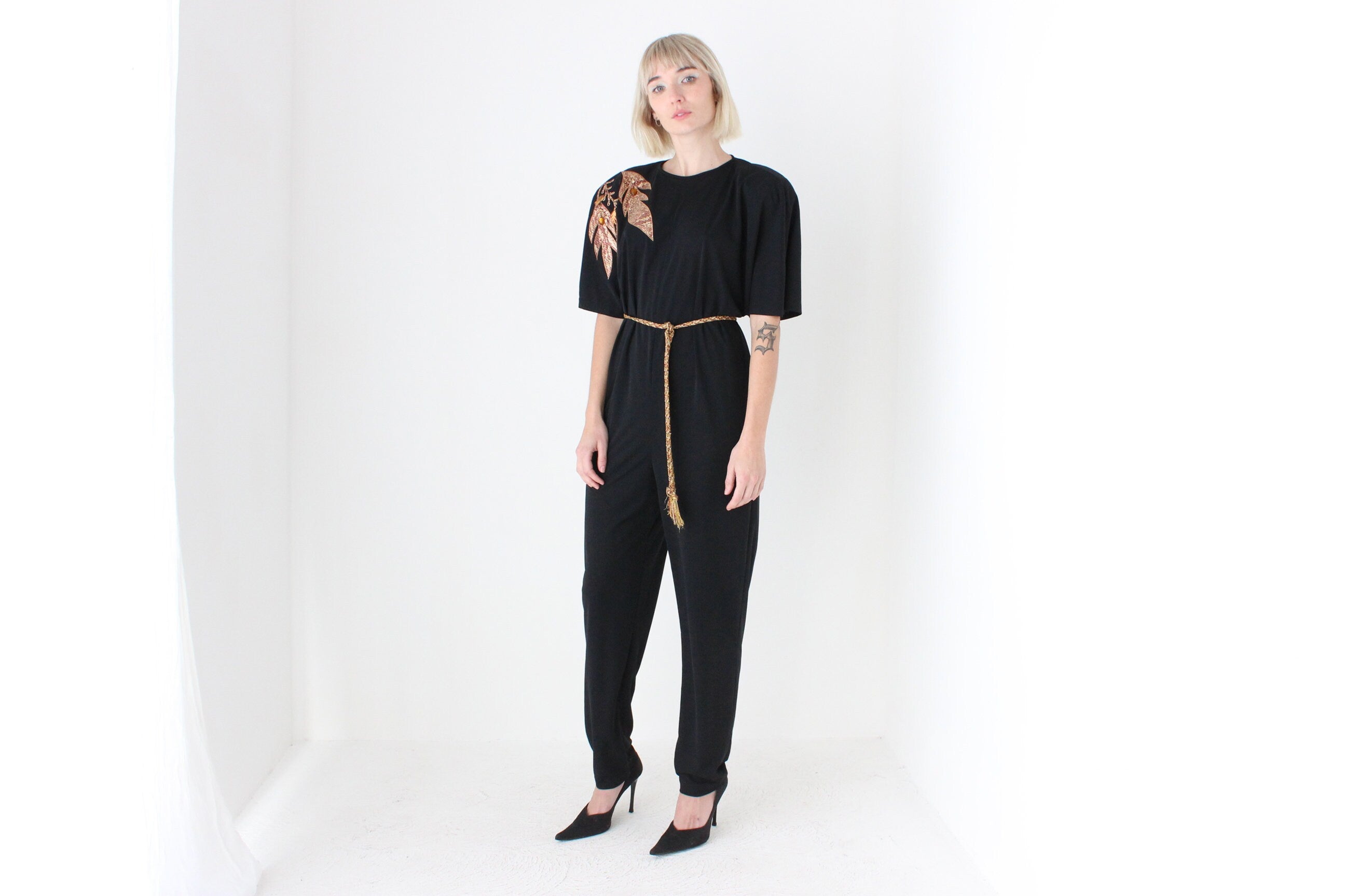 80s Bold Shoulder Pad Avant Garde Disco Jumpsuit