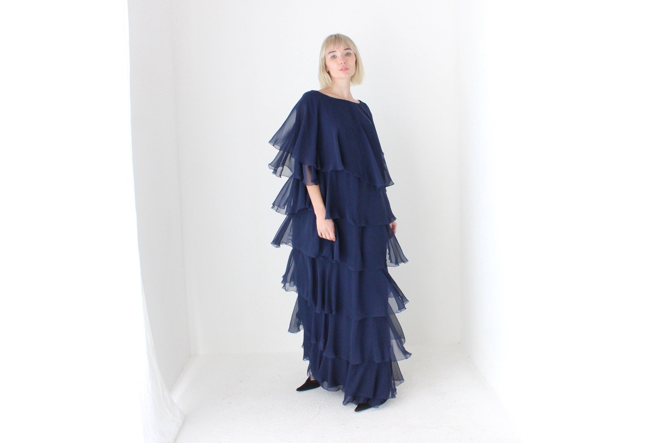 Avant Garde 80s Dramatic Tiered Ruffle Gown