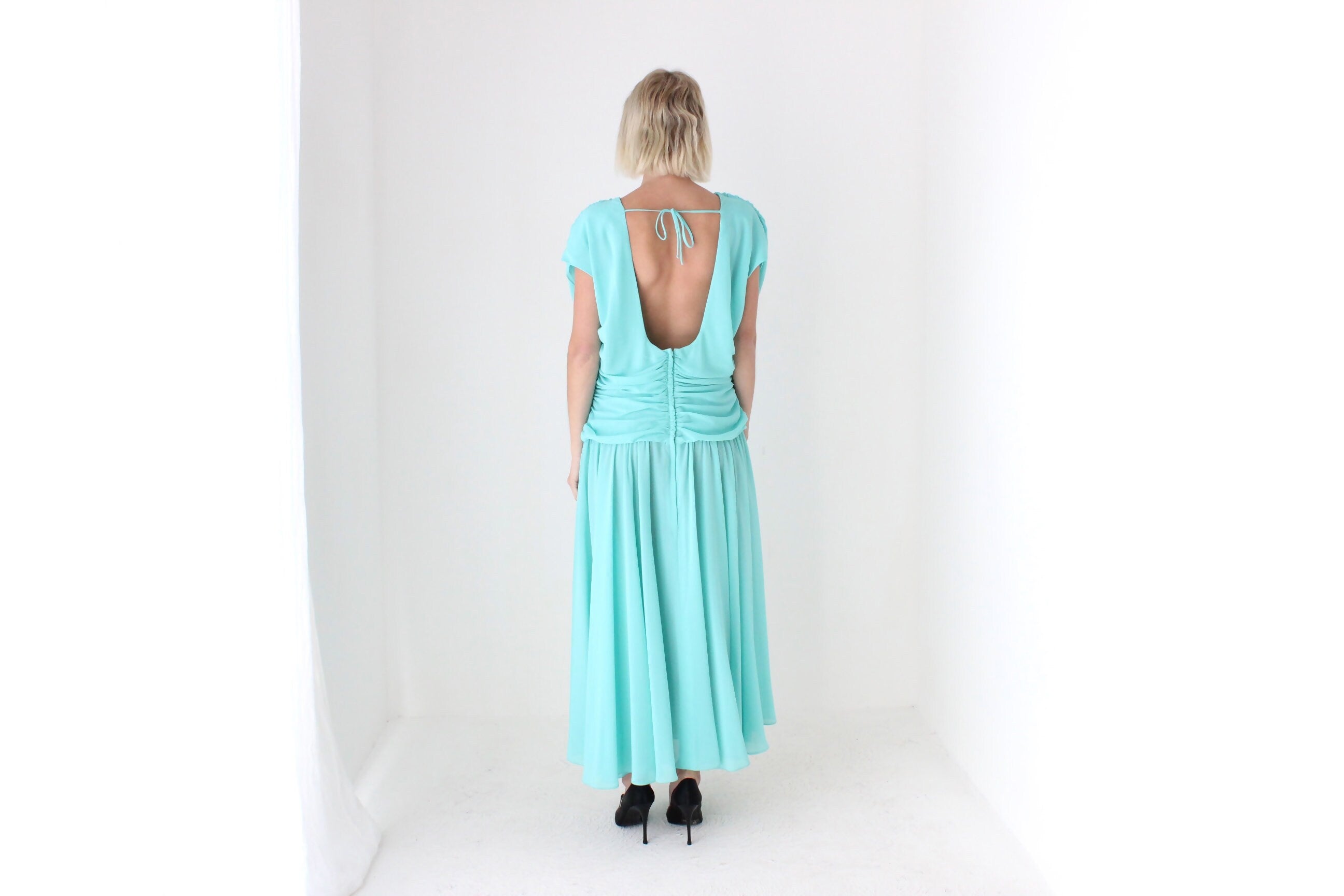 Maximalist 80s Dramatic Draped Cocktail Party Dress