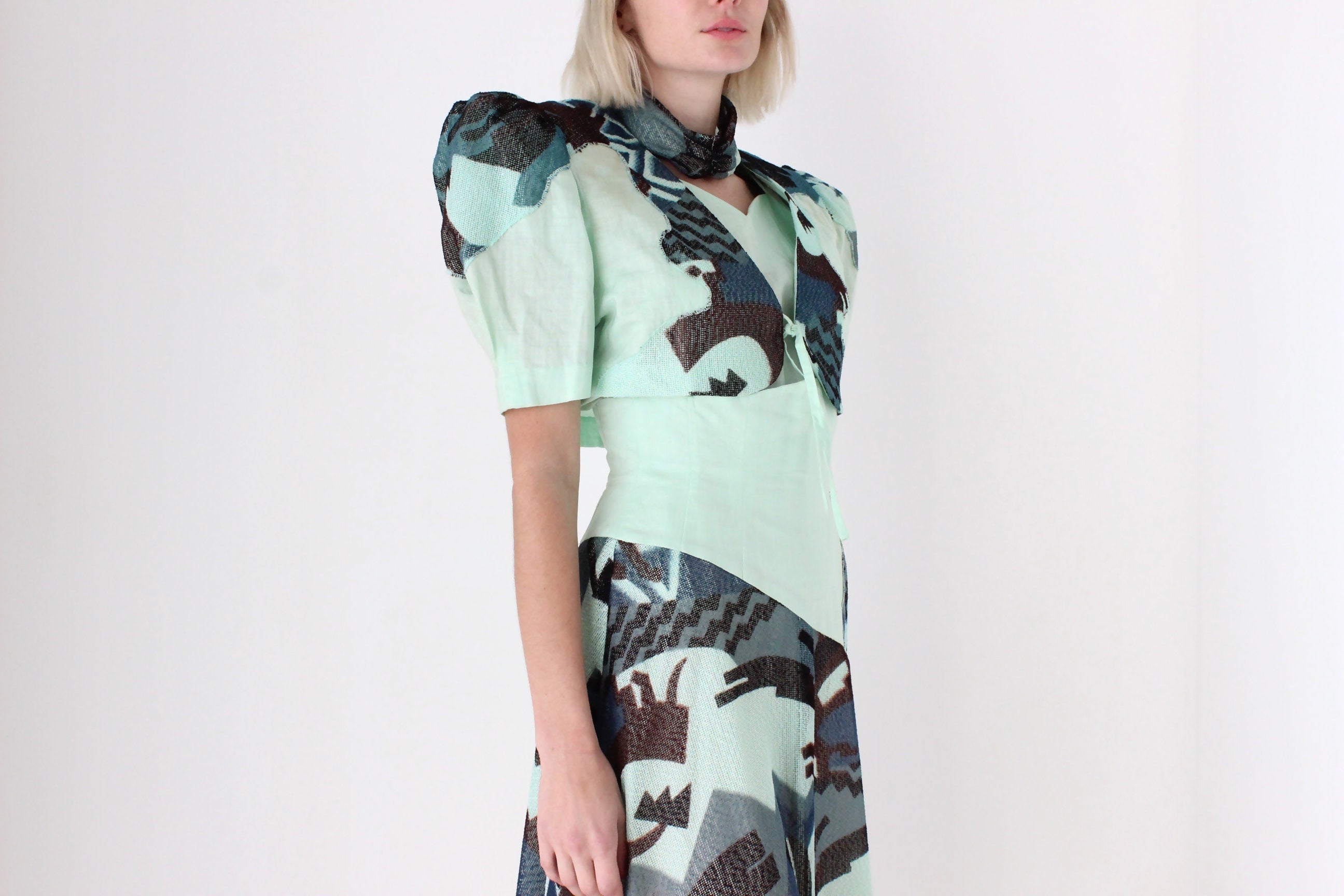 80s Italian Custom Made FOUR PIECE Matching Set - Top, Skirt, Bolero + Choker