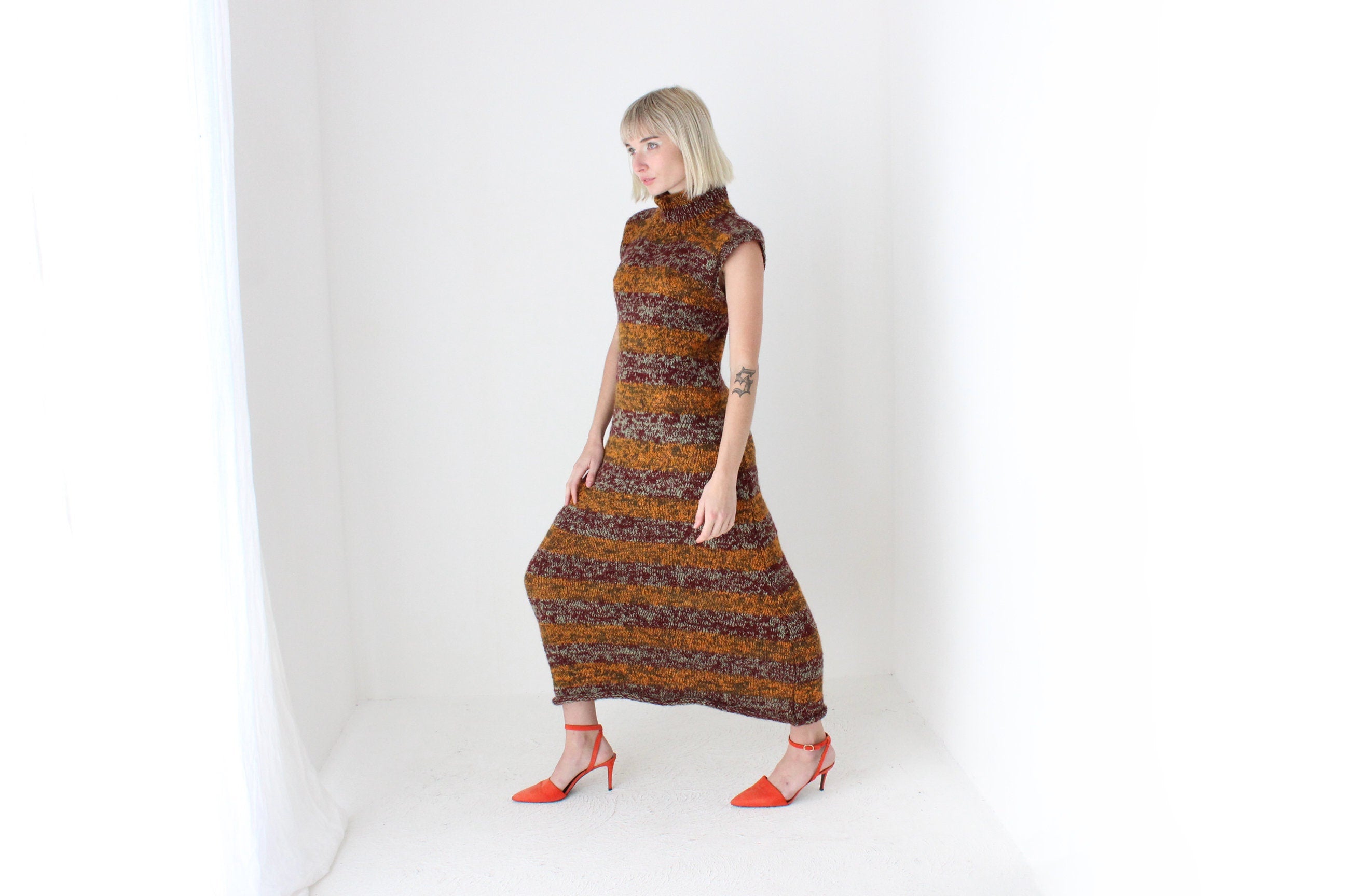 90s Hand Knit Mohair & Wool Maxi Dress
