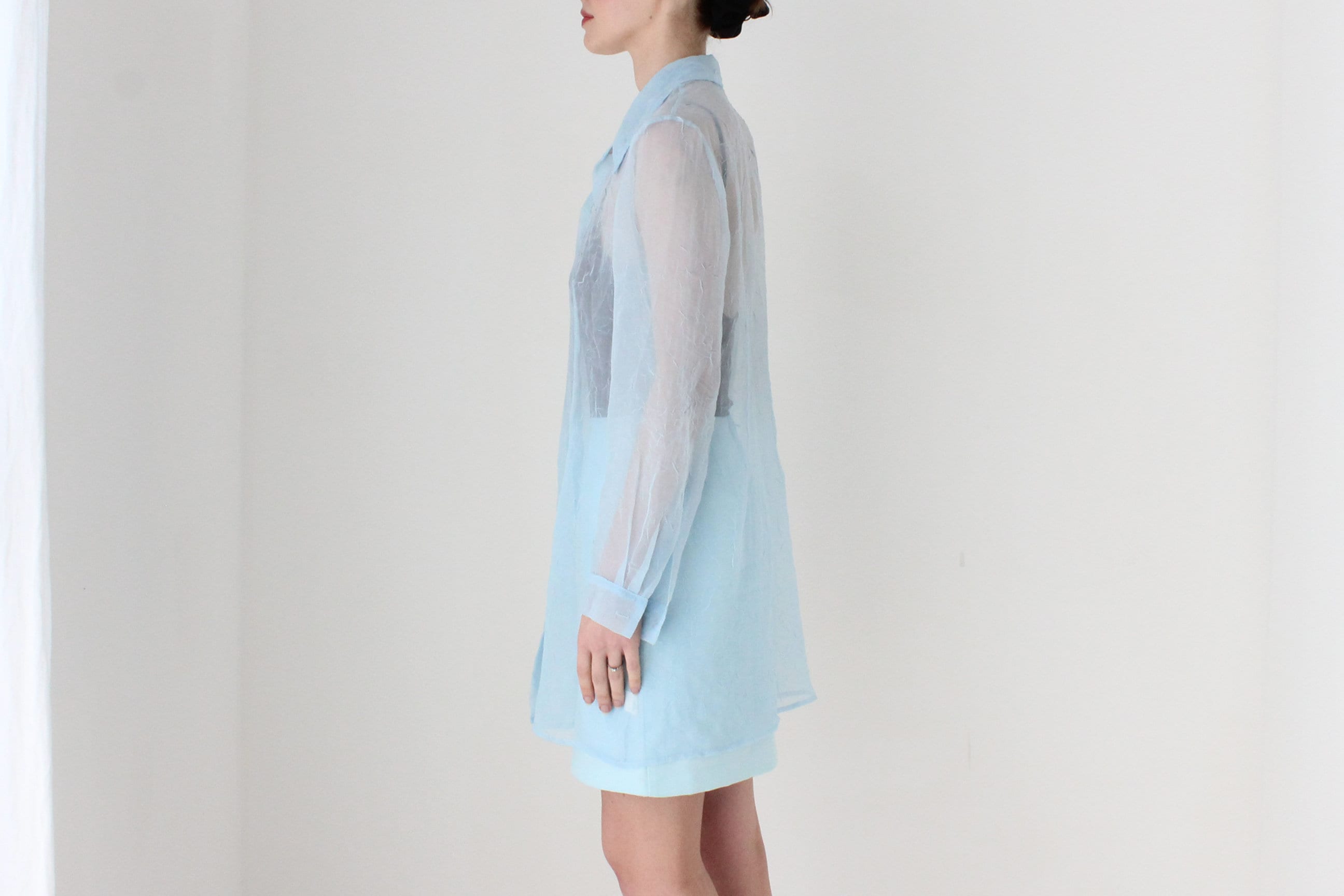 BALLETCORE 90s Sheer Chiffon Oversized Shirt Dress
