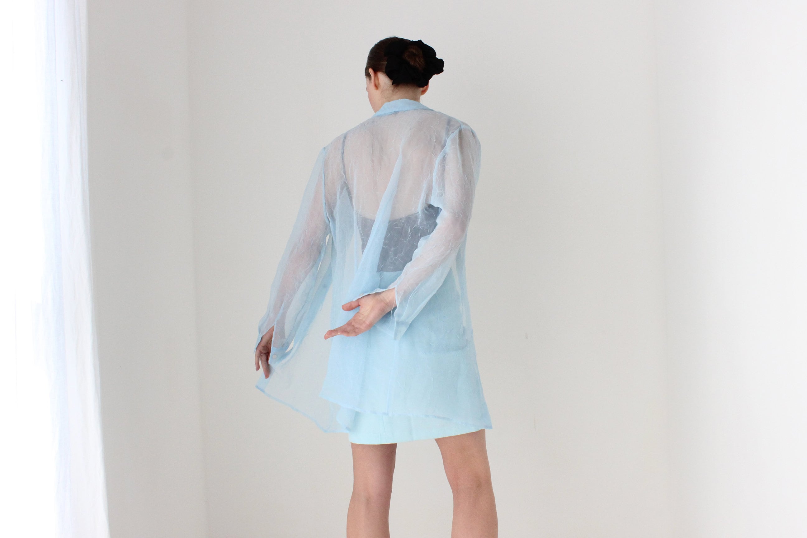 BALLETCORE 90s Sheer Chiffon Oversized Shirt Dress