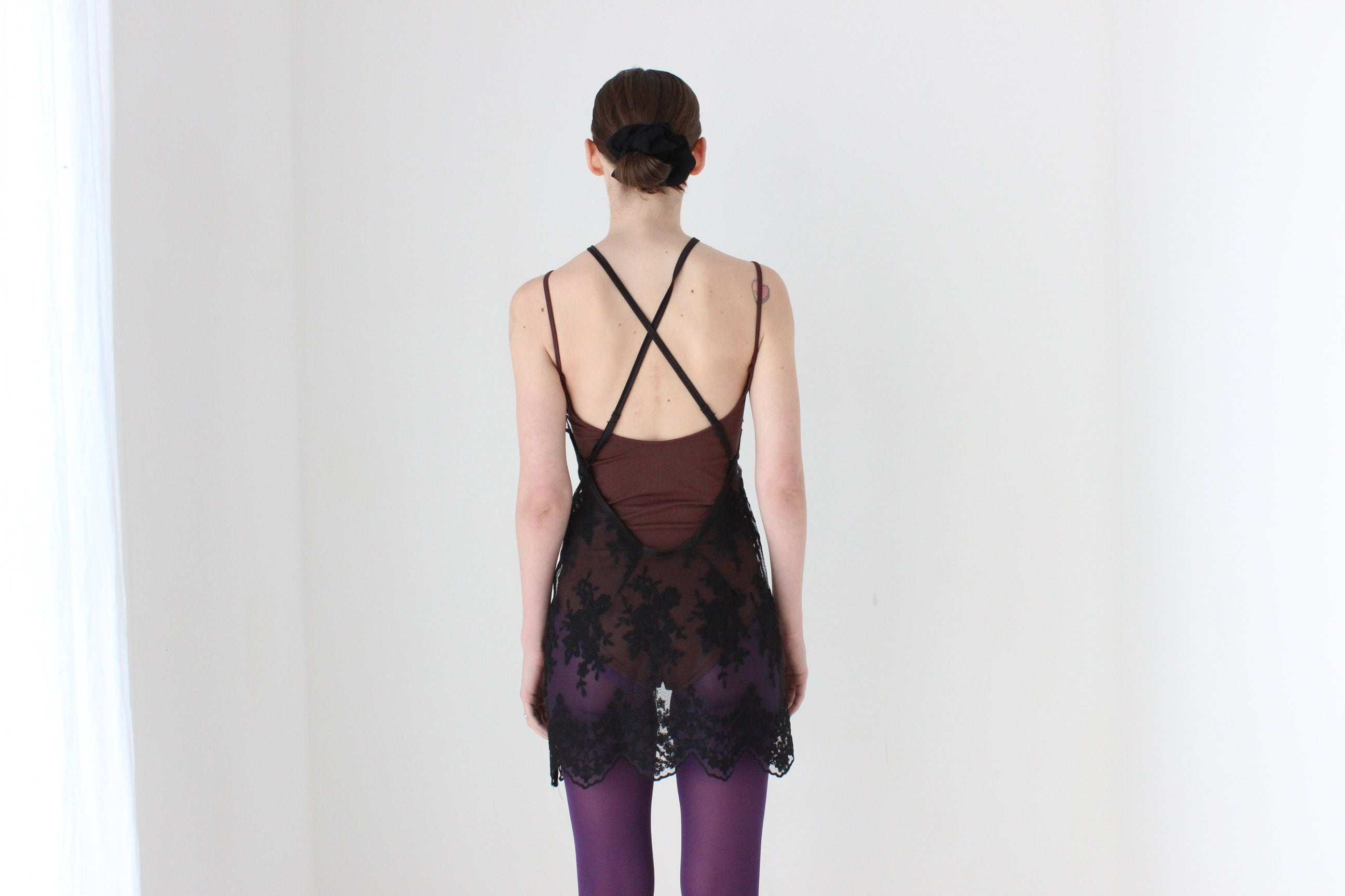 BALLETCORE 90s Sheer Lace Lingerie Mini Dress